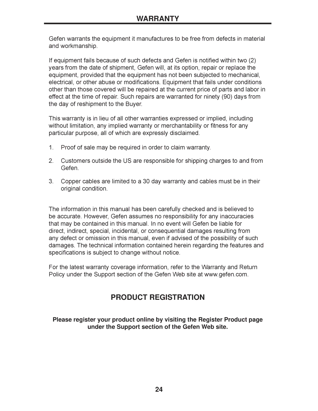 Gefen EXT-DVI-441DL user manual Warranty, Product Registration 