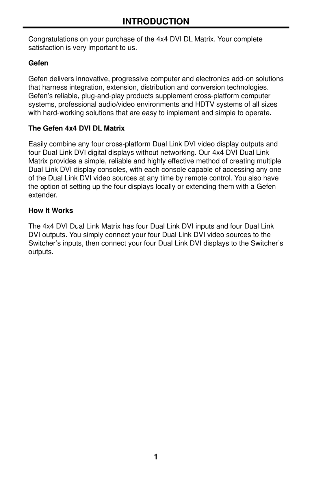 Gefen EXT-DVI-444DL user manual Introduction, Gefen 4x4 DVI DL Matrix, How It Works 