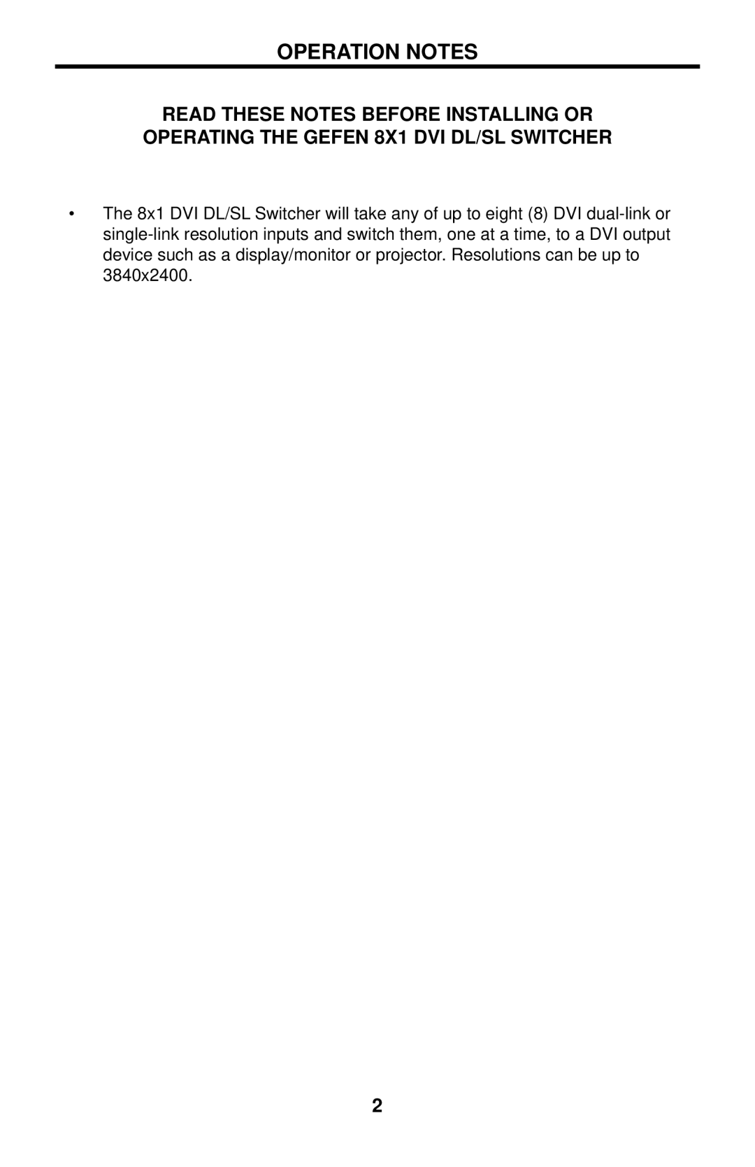 Gefen EXT-DVI-841DL user manual Operation Notes 