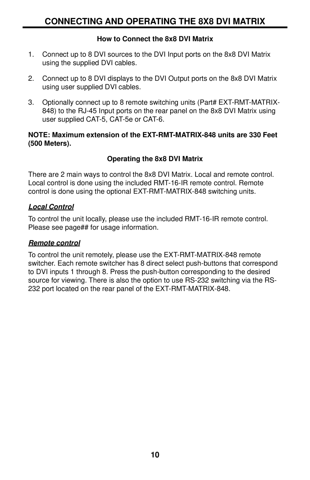 Gefen EXT-DVI-848 user manual Connecting and Operating the 8X8 DVI Matrix, How to Connect the 8x8 DVI Matrix 