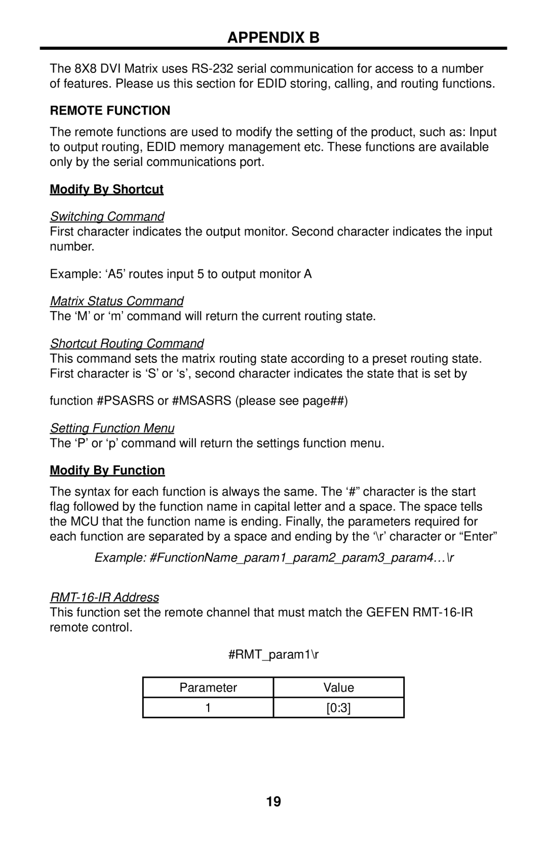 Gefen EXT-DVI-848 user manual Appendix B, Modify By Shortcut, Modify By Function 