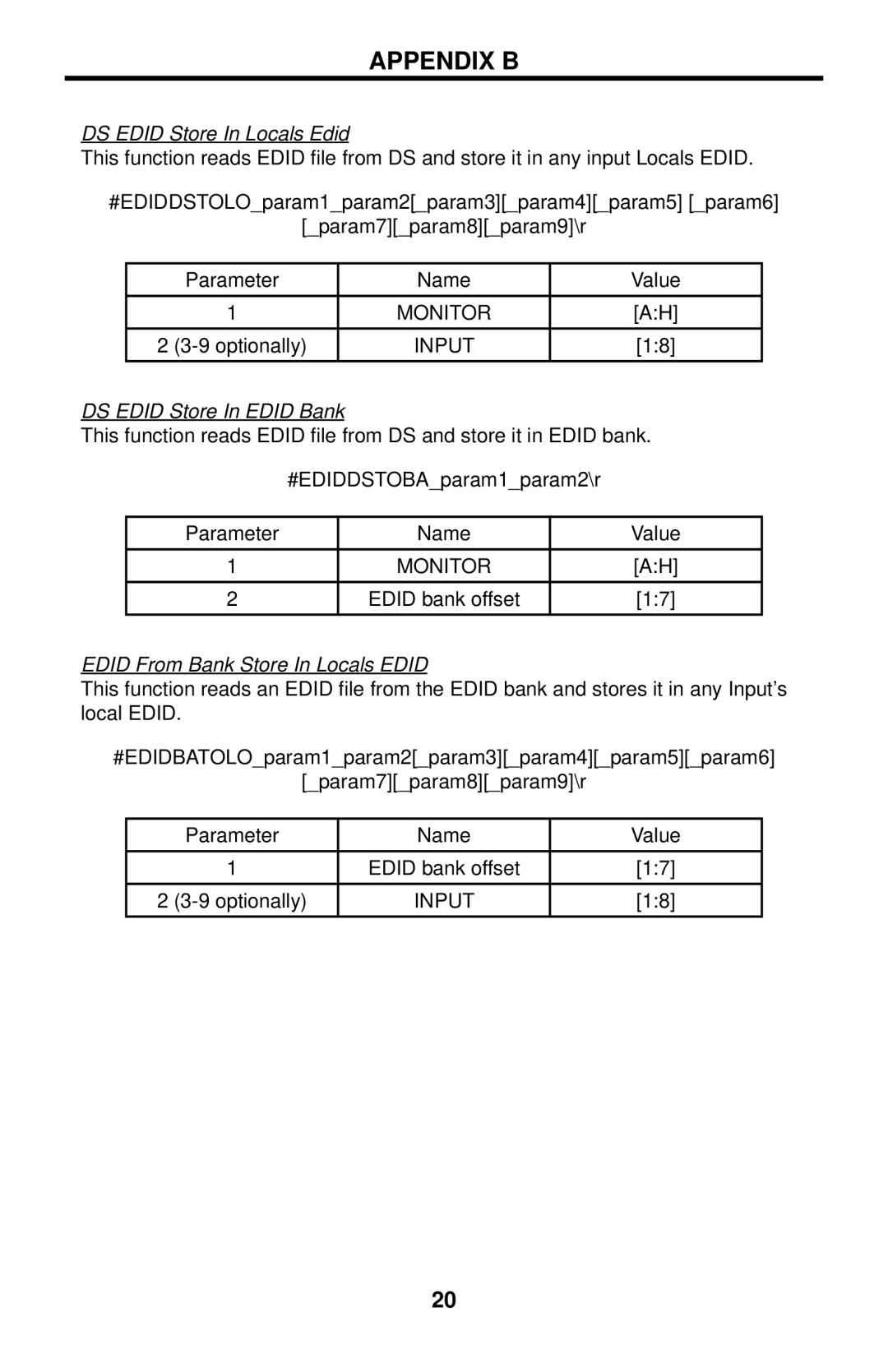 Gefen EXT-DVI-848 user manual DS Edid Store In Locals Edid, DS Edid Store In Edid Bank, Edid From Bank Store In Locals Edid 