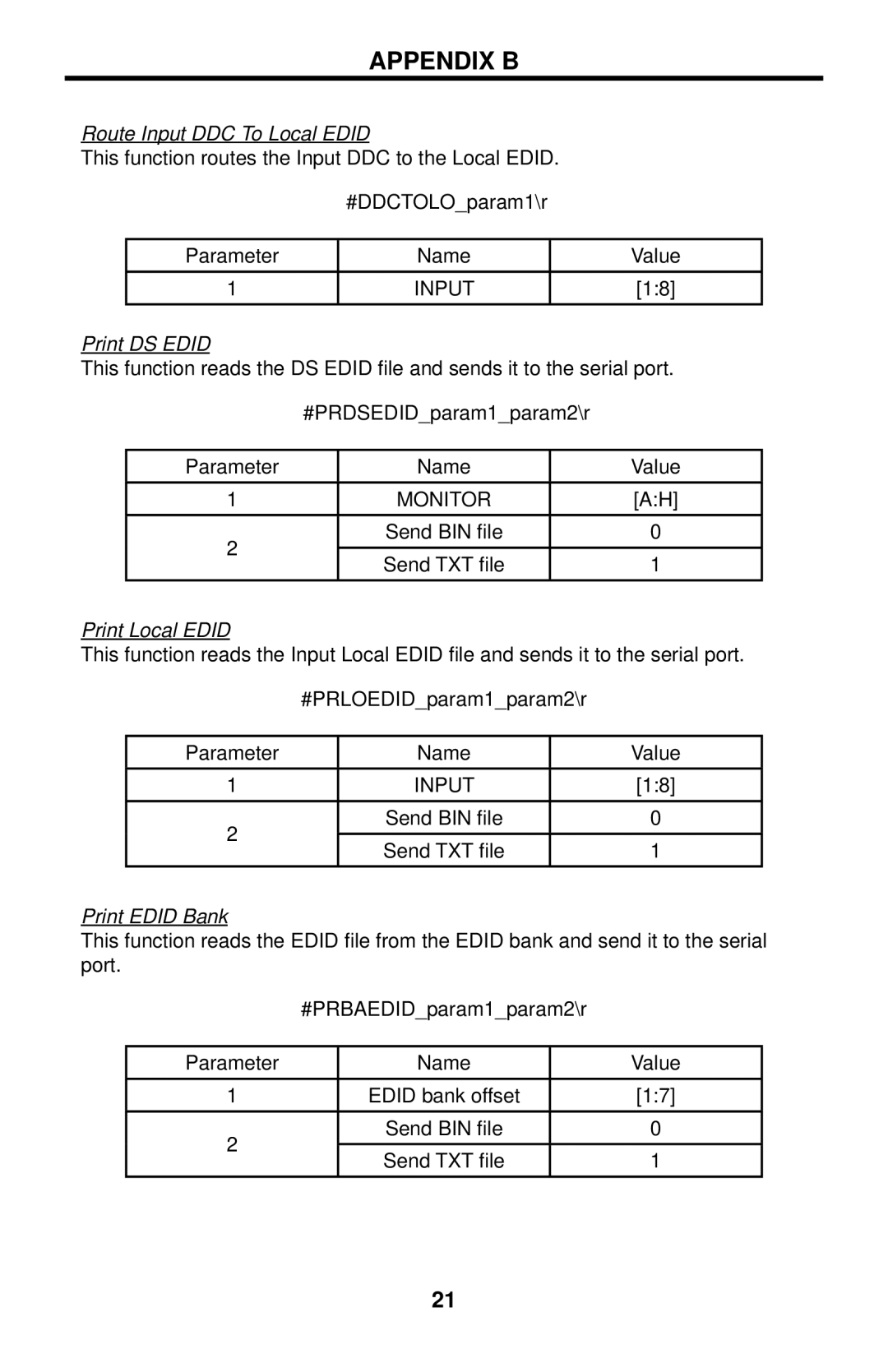 Gefen EXT-DVI-848 user manual Route Input DDC To Local Edid, Print DS Edid, Print Local Edid, Print Edid Bank 