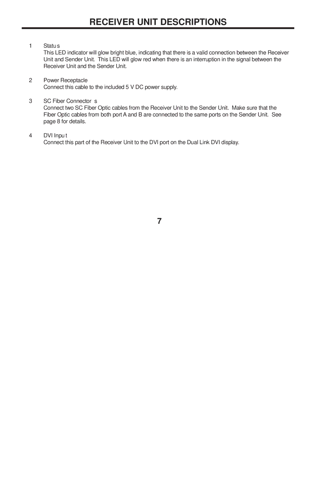 Gefen EXT-DVI-FM2000 user manual Receiver Unit Descriptions 