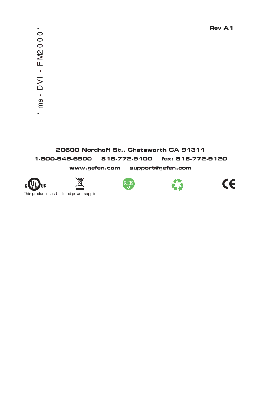 Gefen EXT-DVI-FM2000 user manual Ma-DVI-FM2000 