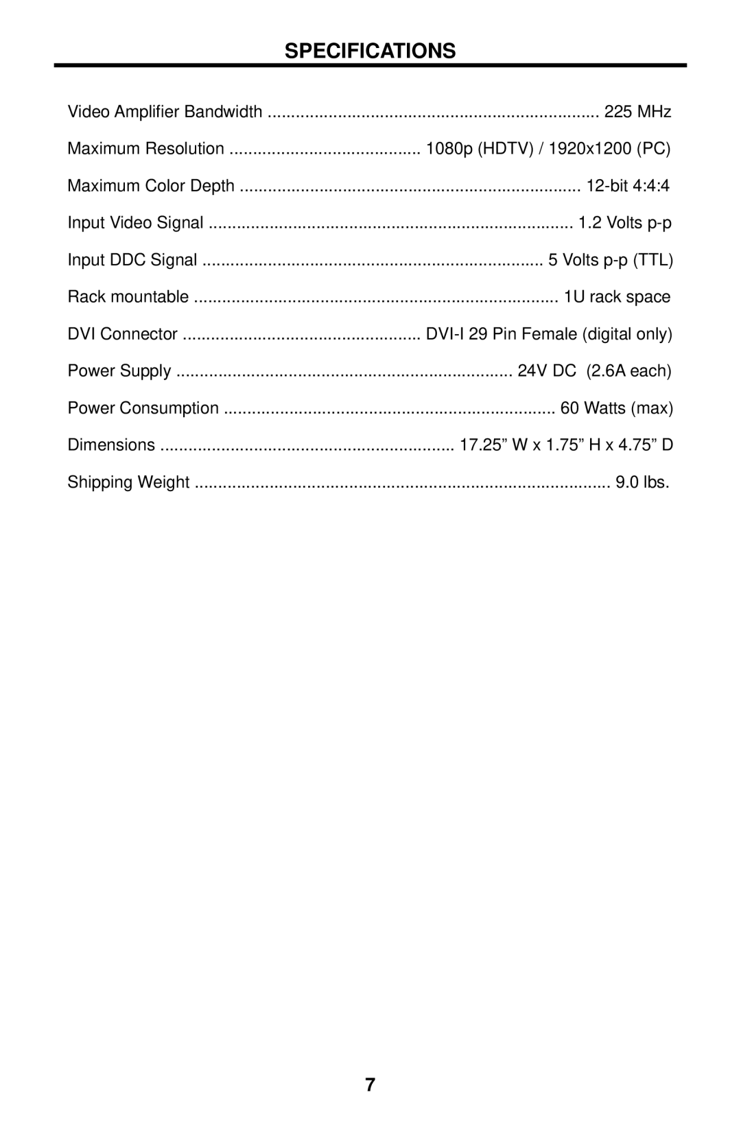 Gefen EXT-DVIDL-2-HDMIR user manual Specifications 