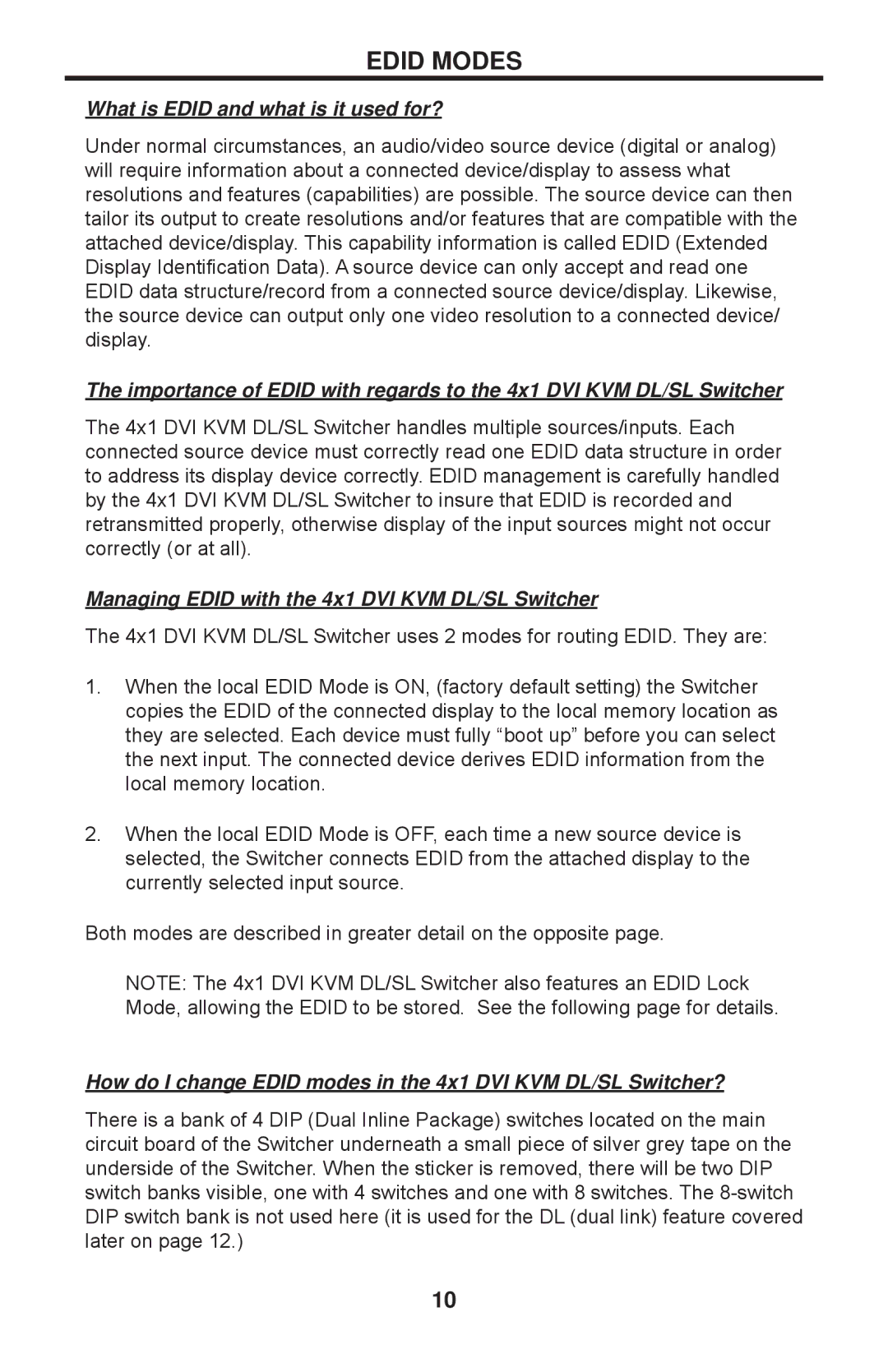 Gefen EXT-DVIKVM-441DL user manual Edid Modes, What is Edid and what is it used for? 