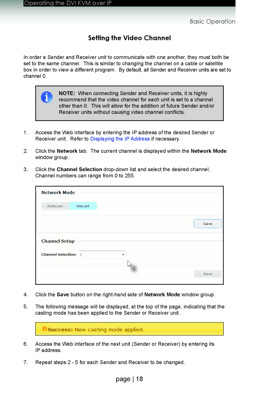 Gefen ext-dvikvm-lan user manual Setting the Video Channel 