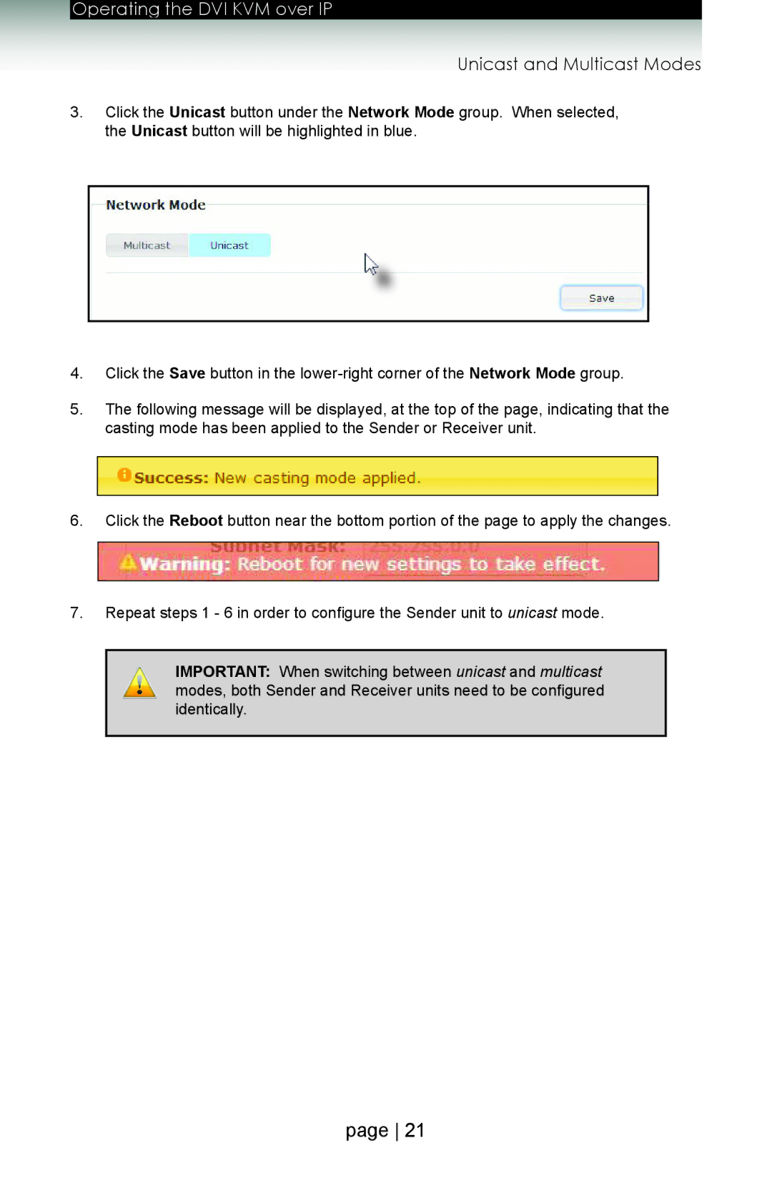 Gefen ext-dvikvm-lan user manual Unicast and Multicast Modes 