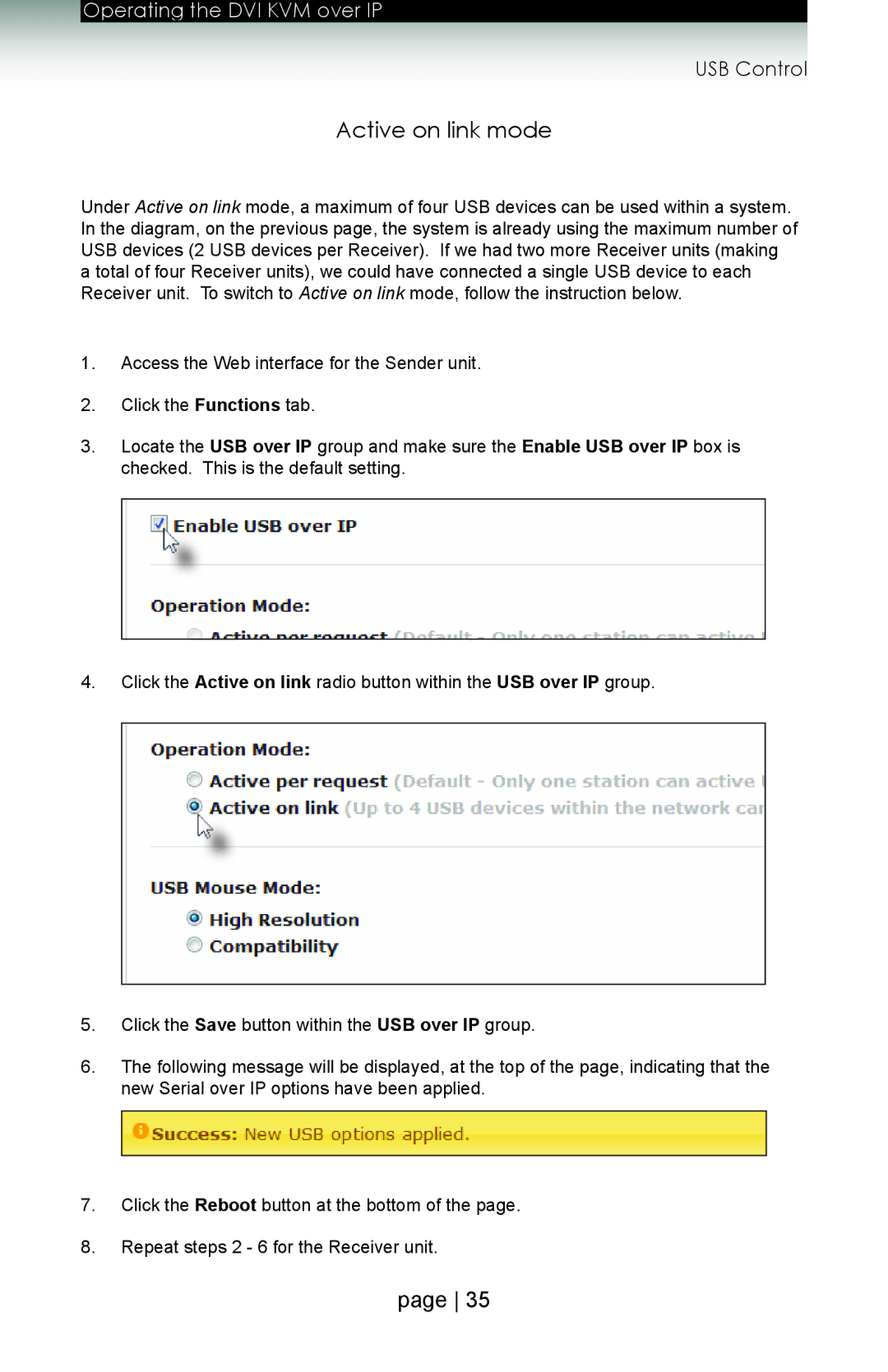 Gefen ext-dvikvm-lan user manual Active on link mode 