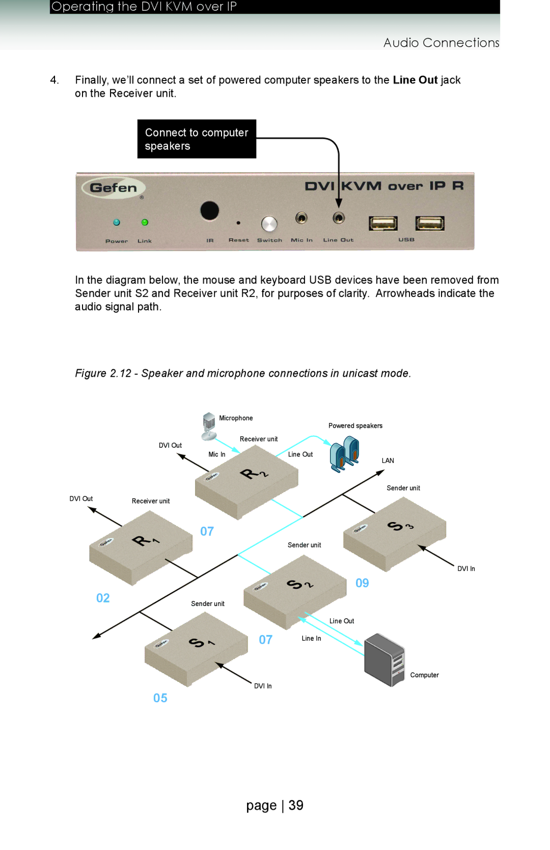 Gefen ext-dvikvm-lan user manual Audio Connections, Connect to computer speakers 