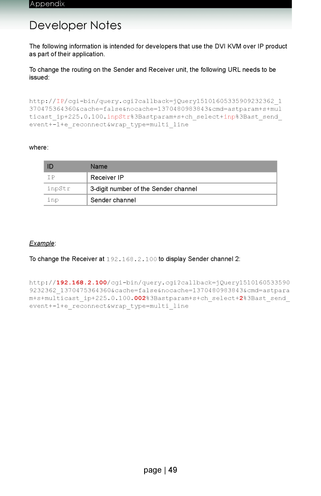 Gefen ext-dvikvm-lan user manual Developer Notes, Inp 