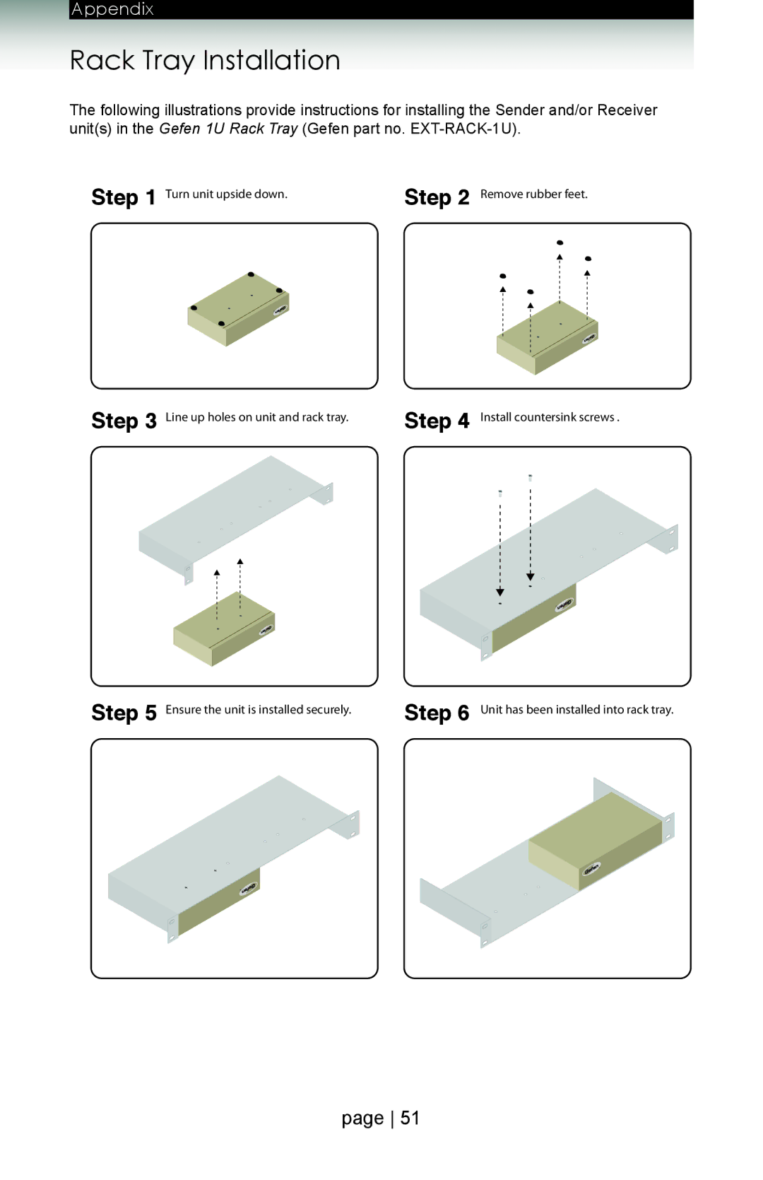 Gefen ext-dvikvm-lan user manual Rack Tray Installation 