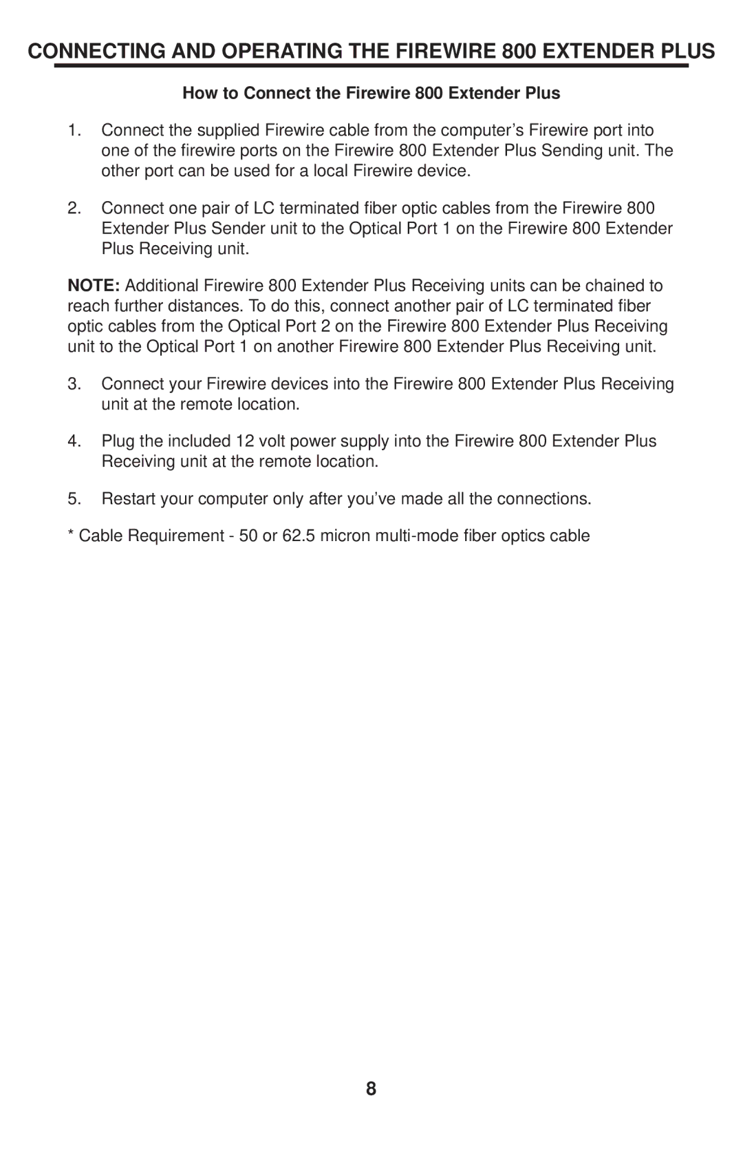 Gefen EXT-FW-1394BP Connecting and Operating the Firewire 800 Extender Plus, How to Connect the Firewire 800 Extender Plus 