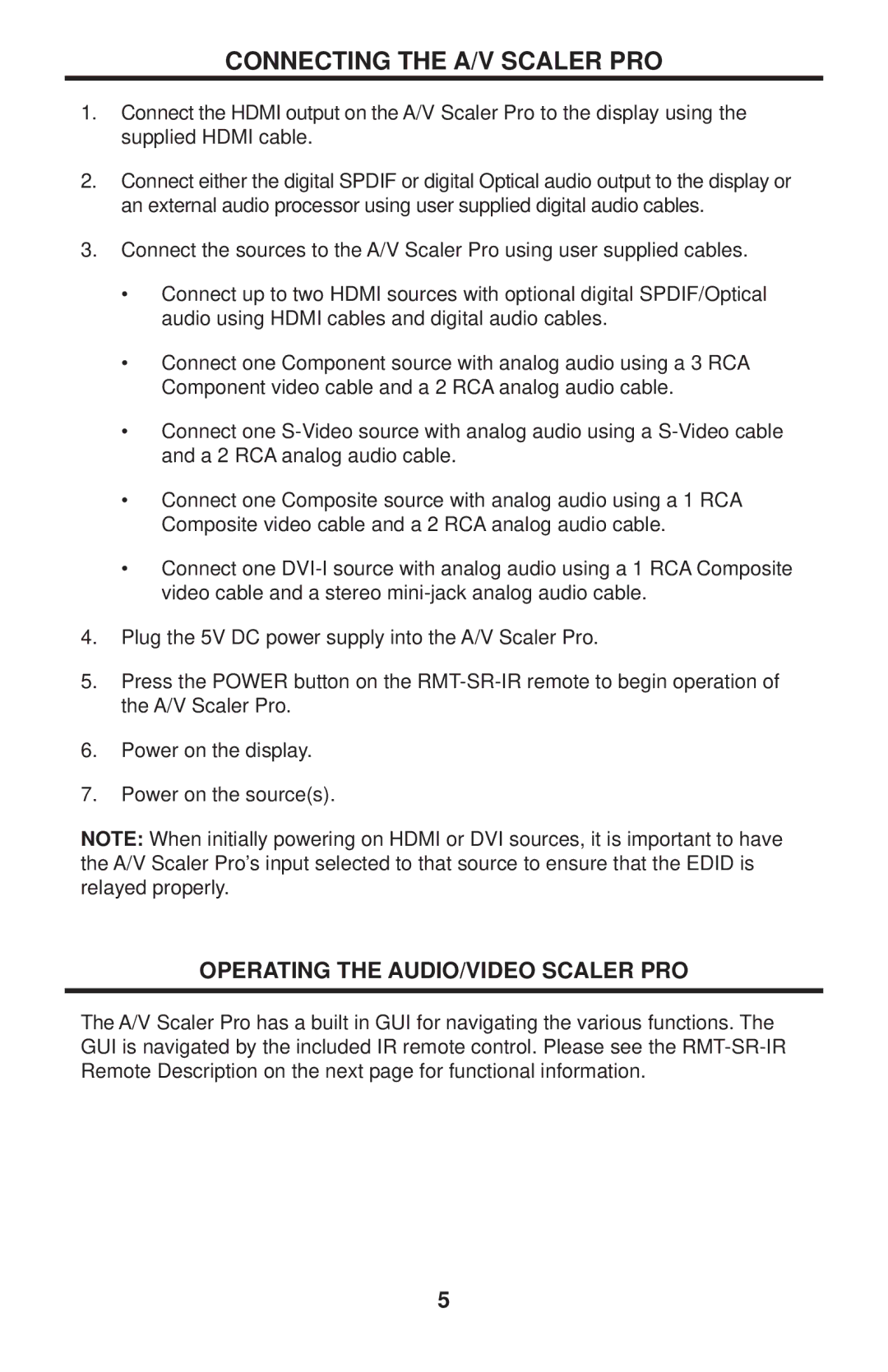 Gefen EXT-GSCALER-PRO user manual Connecting the A/V Scaler PRO, Operating the AUDIO/VIDEO Scaler PRO 