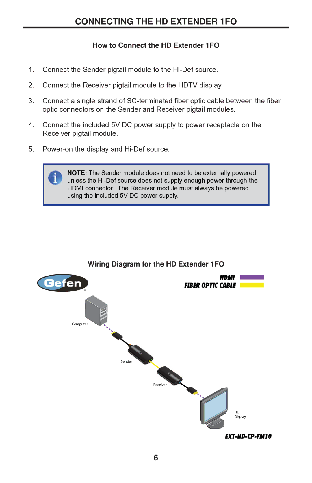 Gefen EXT-HD-CP-FM10 user manual Connecting the HD Extender 1FO, How to Connect the HD Extender 1FO 