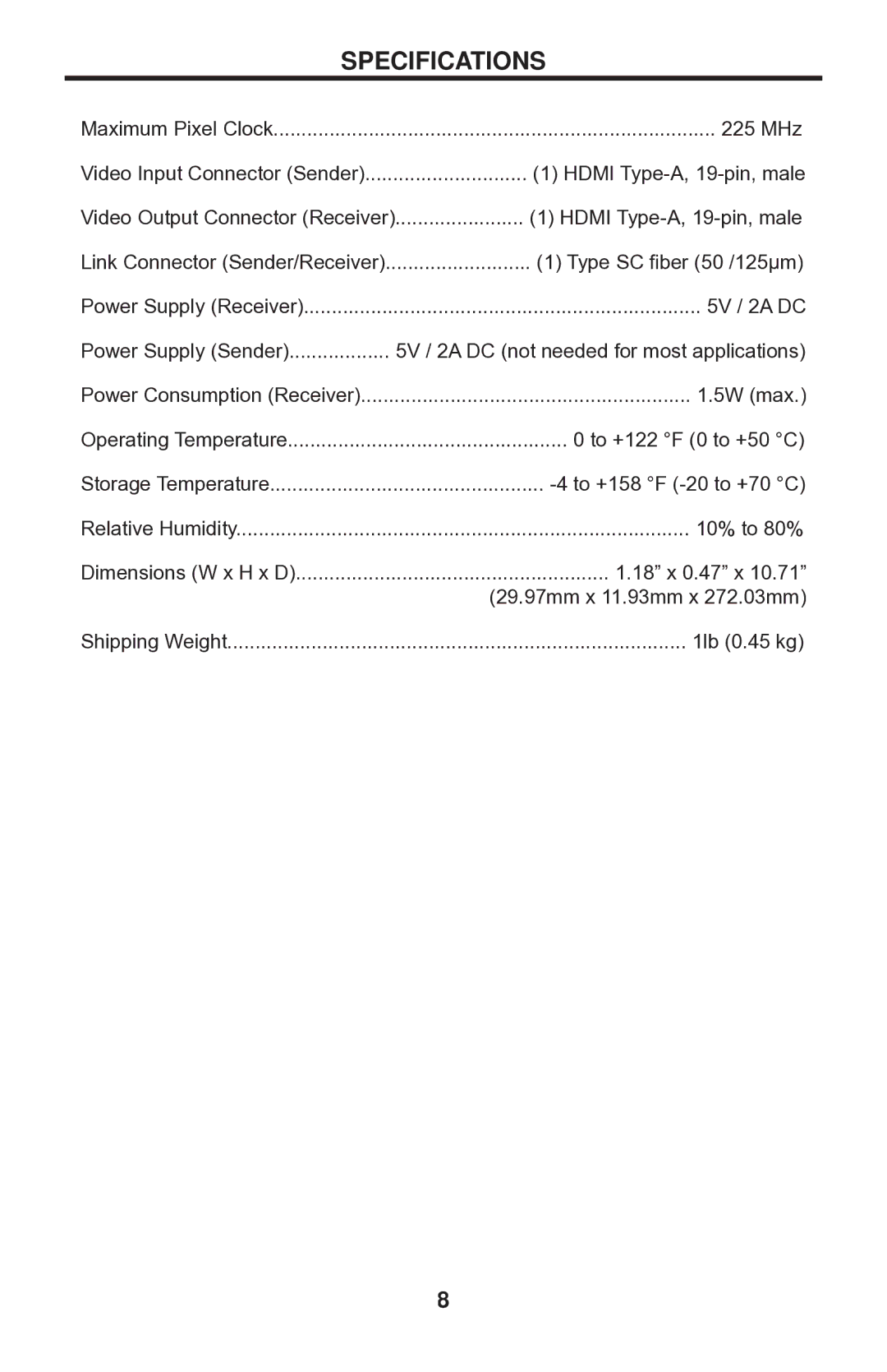 Gefen EXT-HD-CP-FM10 user manual Specifications 