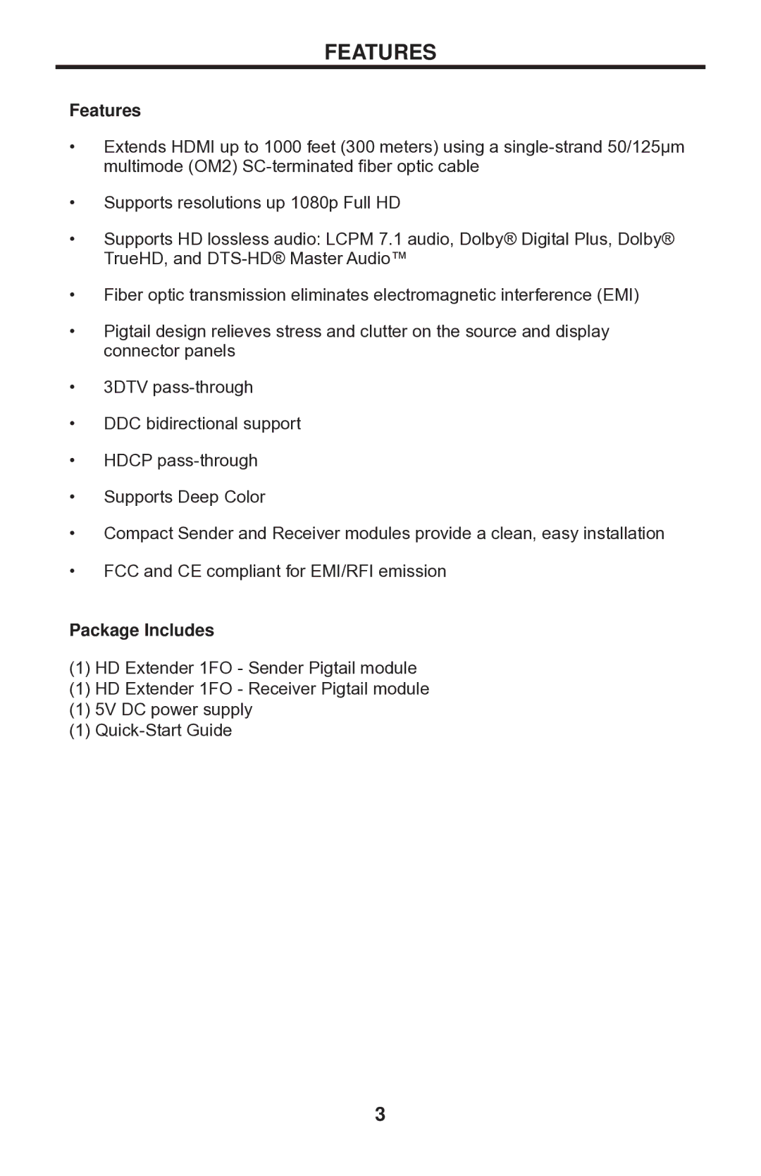 Gefen EXT-HD-CP-FM10 user manual Features, Package Includes 