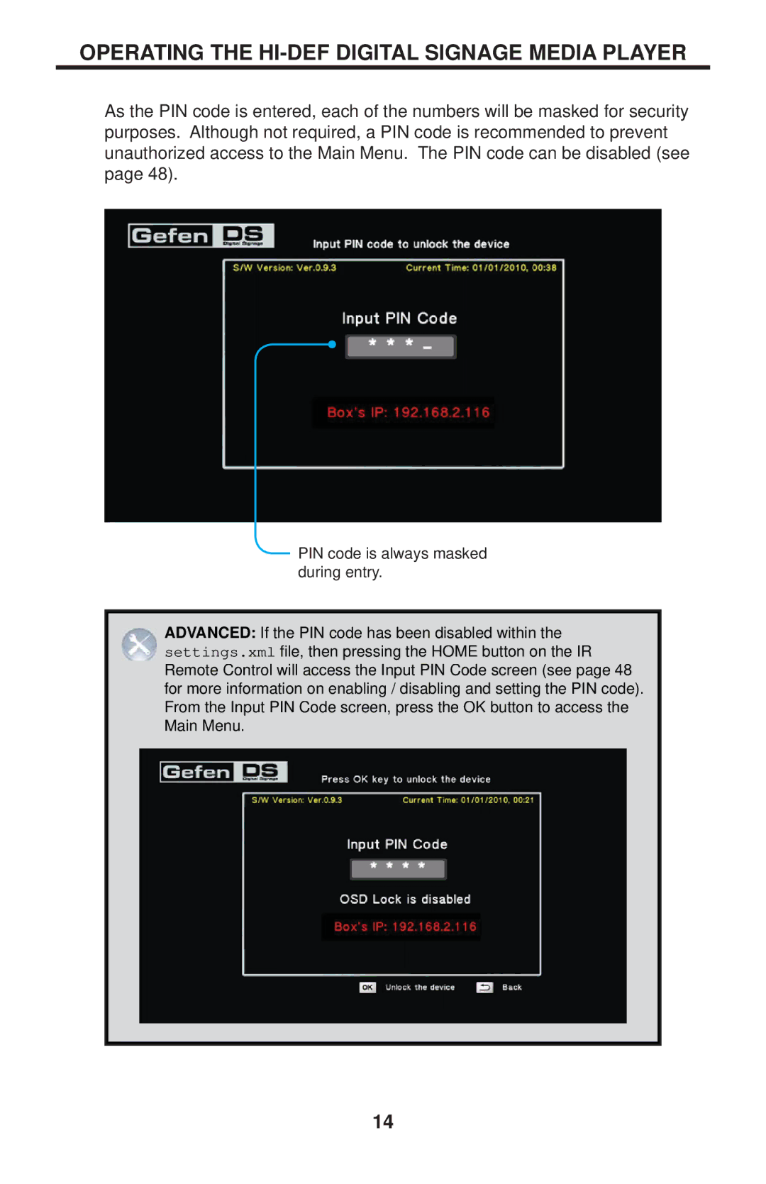 Gefen EXT-HD-DSMP user manual PIN code is always masked during entry 