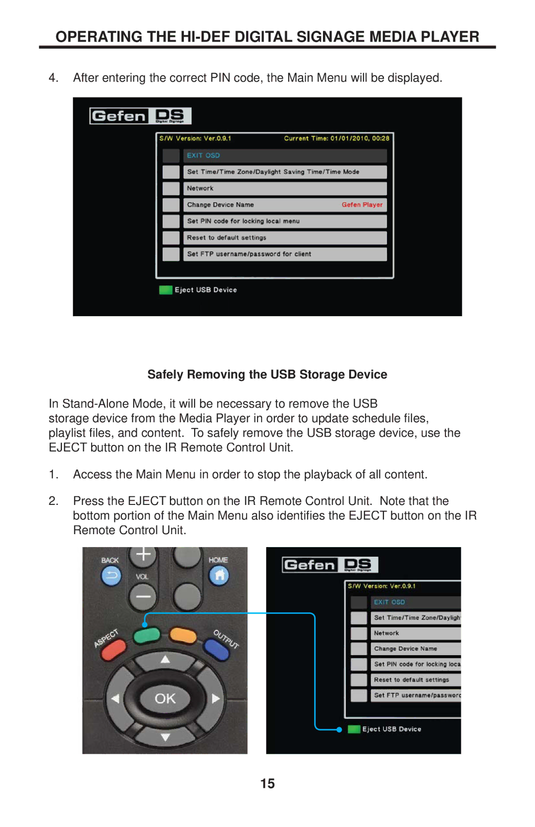 Gefen EXT-HD-DSMP user manual Safely Removing the USB Storage Device 