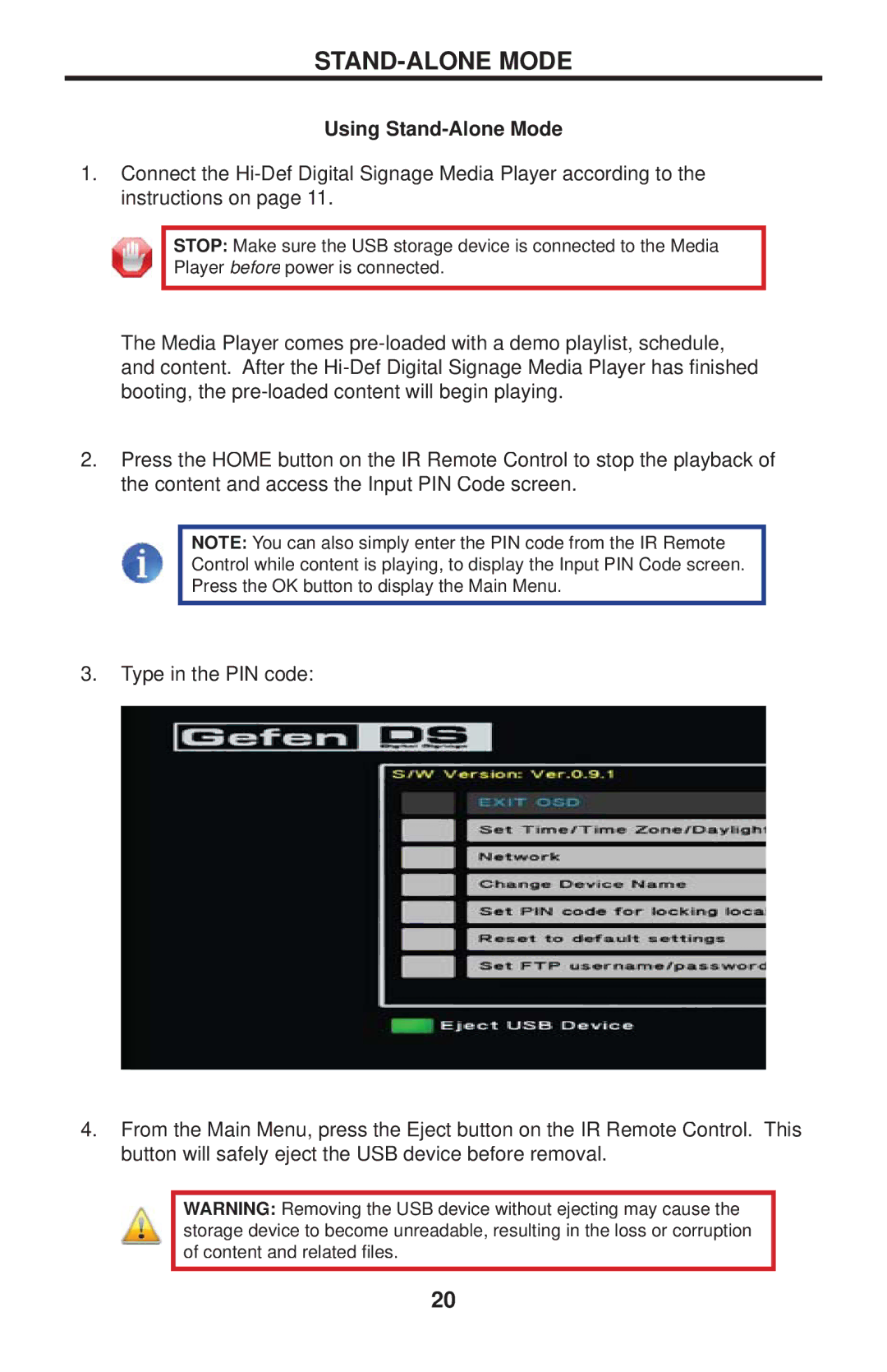 Gefen EXT-HD-DSMP user manual STAND-ALONE Mode, Using Stand-Alone Mode 