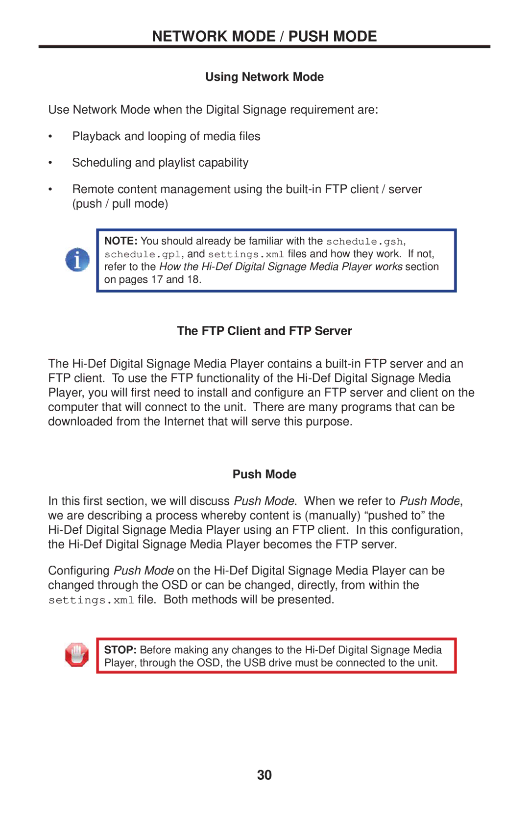 Gefen EXT-HD-DSMP user manual Network Mode / Push Mode, Using Network Mode, FTP Client and FTP Server 