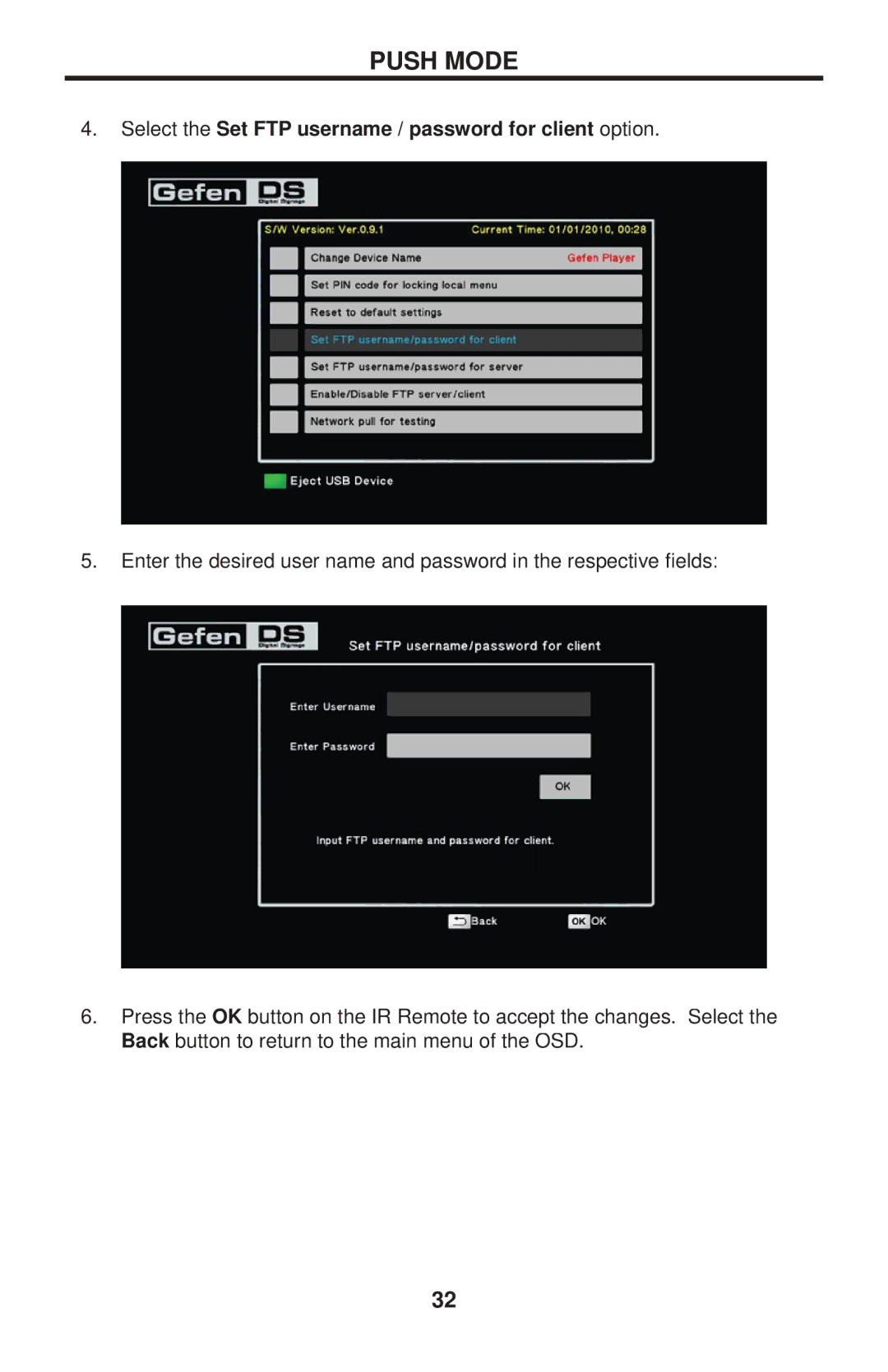 Gefen EXT-HD-DSMP user manual Select the Set FTP username / password for client option 