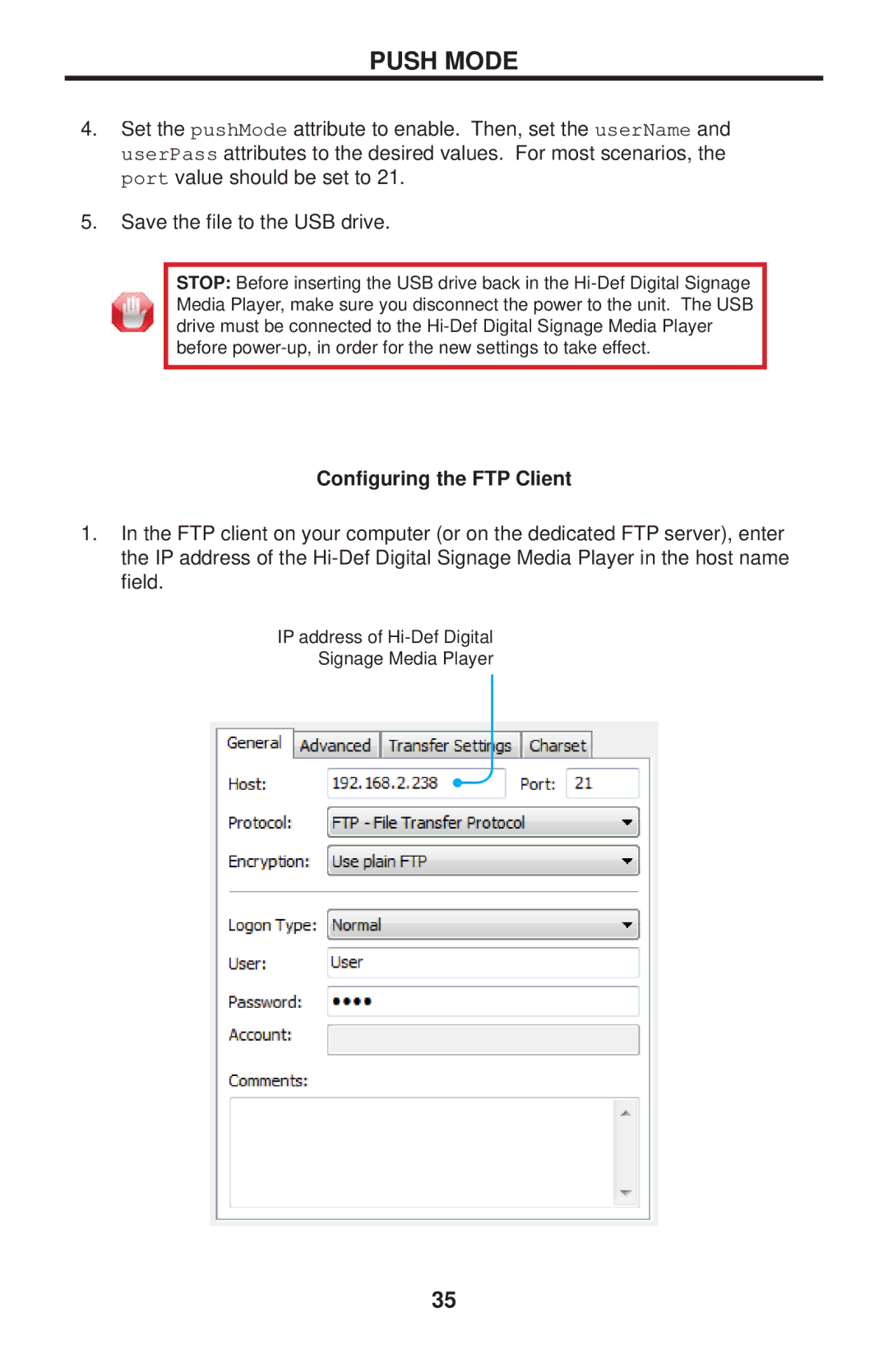 Gefen EXT-HD-DSMP user manual Conﬁguring the FTP Client 