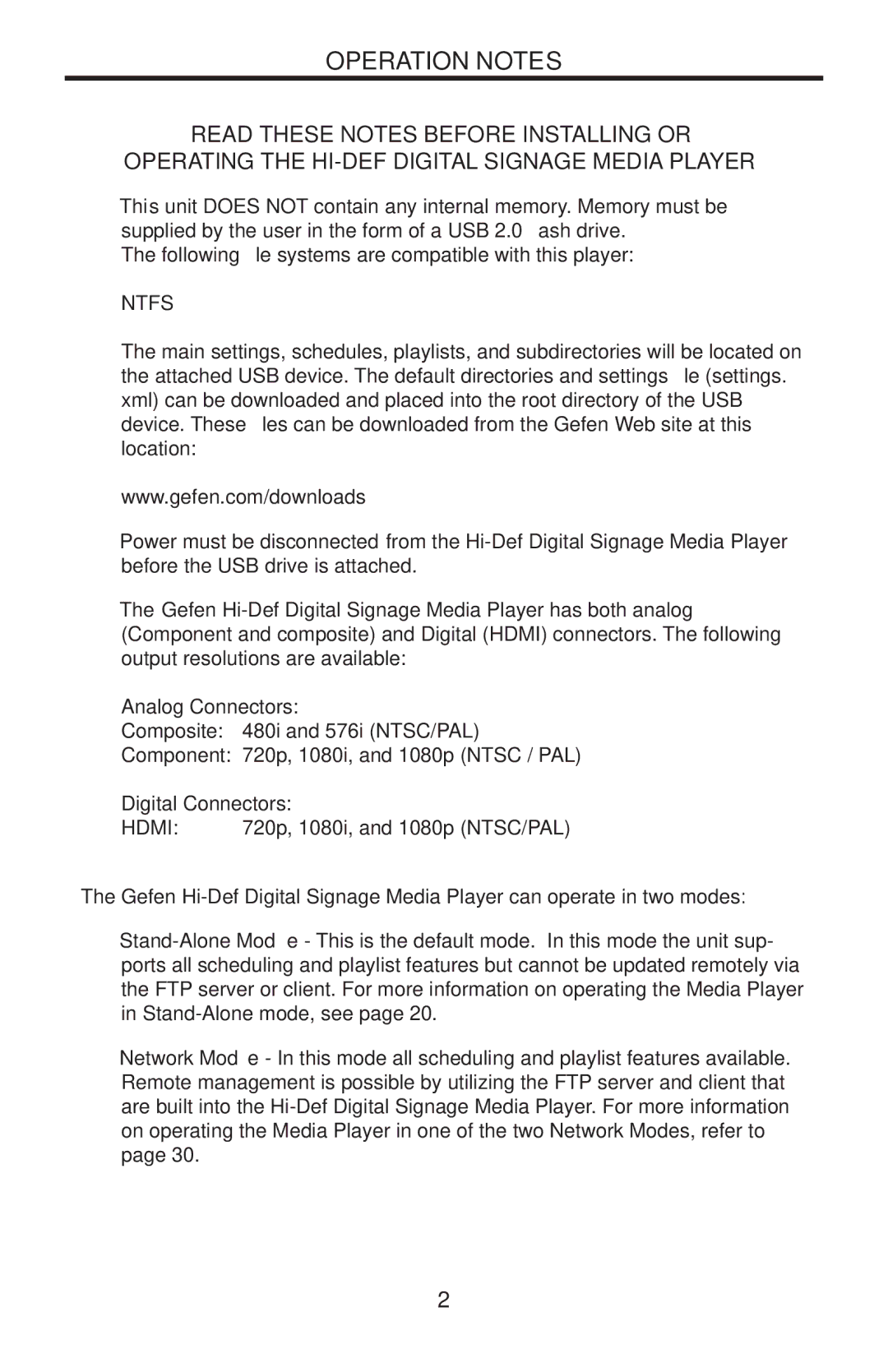 Gefen EXT-HD-DSMP user manual Operation Notes, Ntfs 