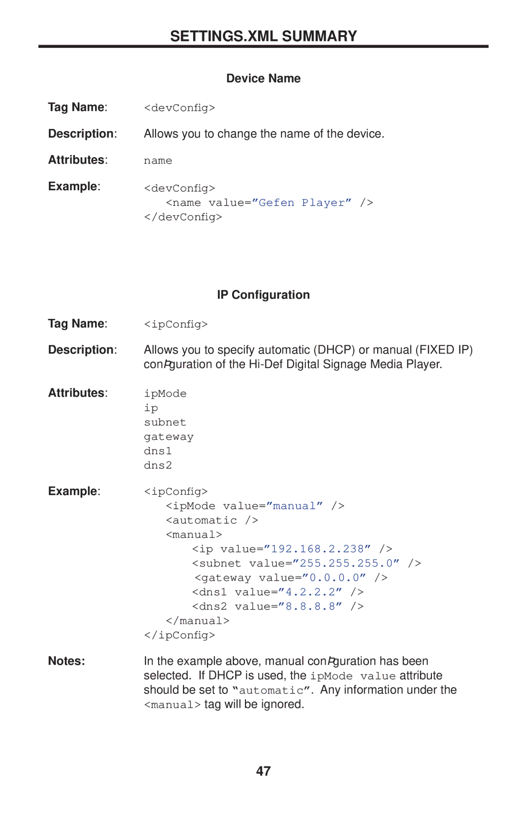 Gefen EXT-HD-DSMP user manual SETTINGS.XML Summary 