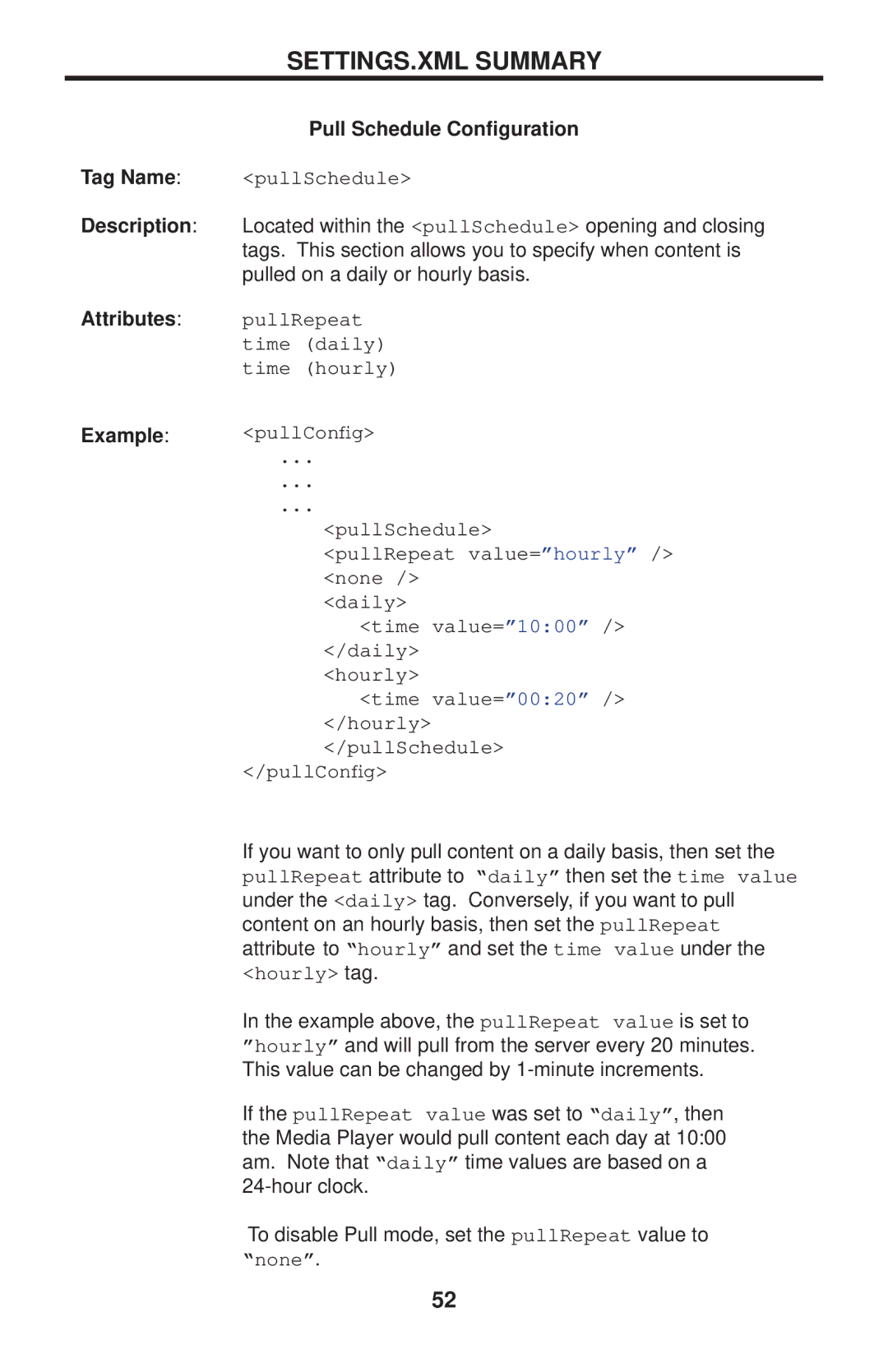 Gefen EXT-HD-DSMP user manual Pull Schedule Conﬁguration, Tag Name pullSchedule 