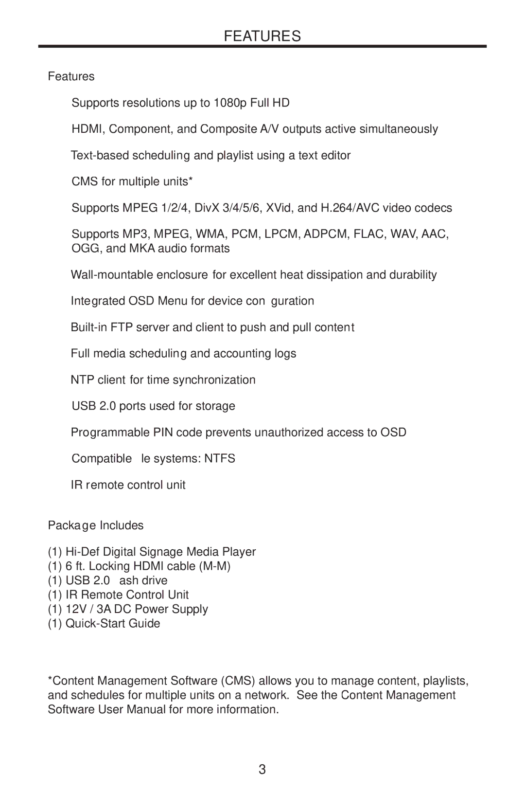 Gefen EXT-HD-DSMP user manual Features, Package Includes 