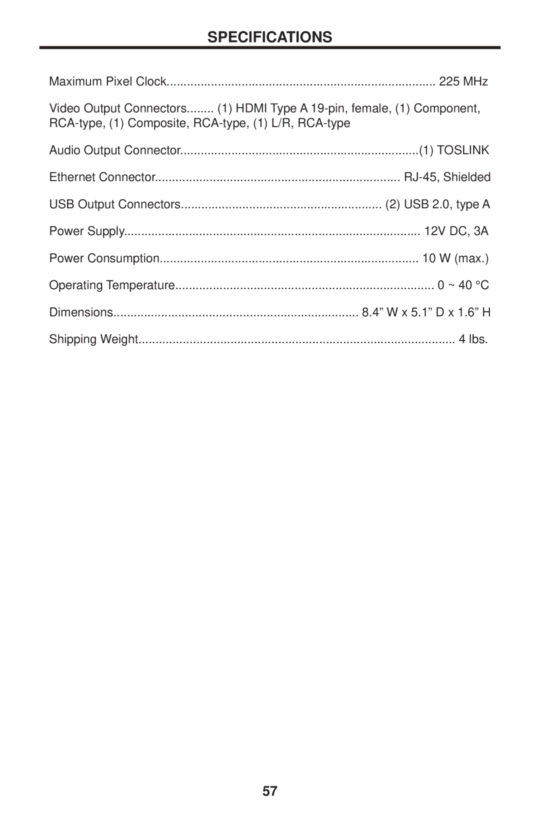 Gefen EXT-HD-DSMP user manual Specifications, Toslink 