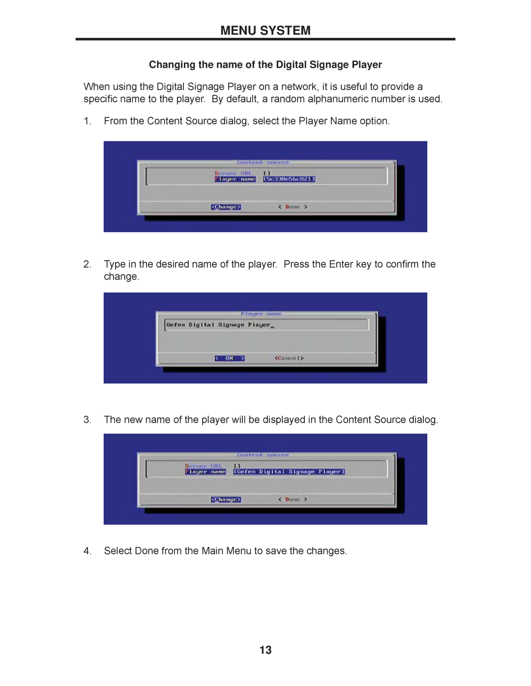 Gefen EXT-HD-DSWF manual Changing the name of the Digital Signage Player 