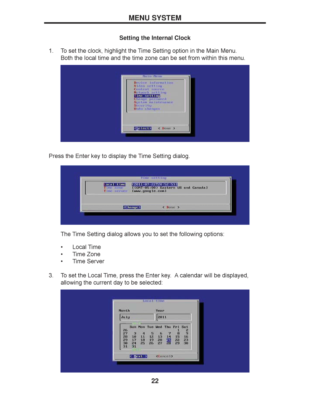 Gefen EXT-HD-DSWF manual Setting the Internal Clock 