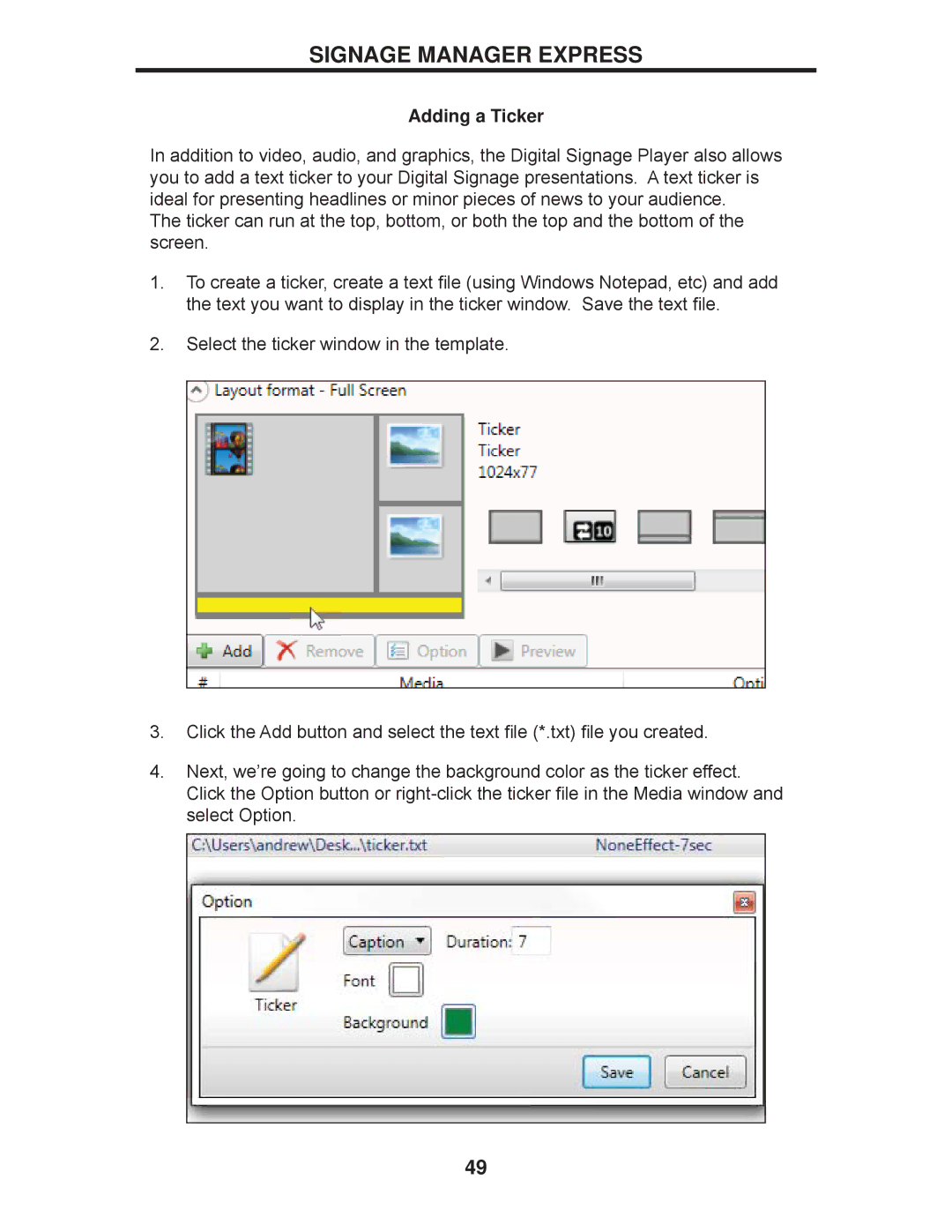 Gefen EXT-HD-DSWF manual Adding a Ticker 