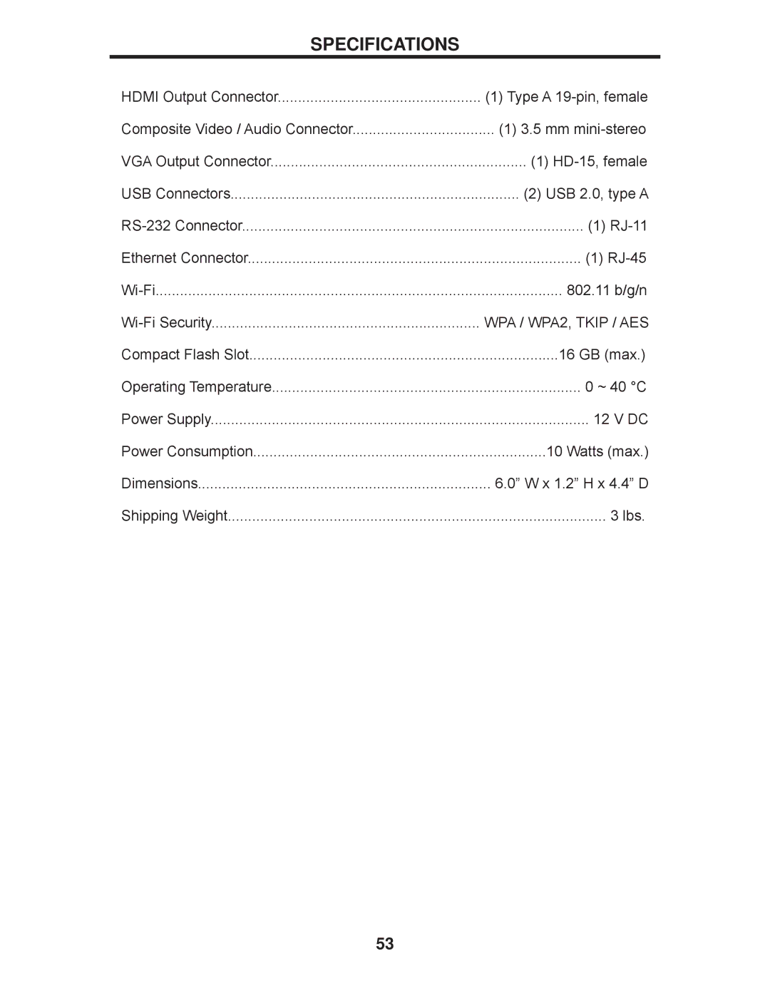 Gefen EXT-HD-DSWF manual Specifications 