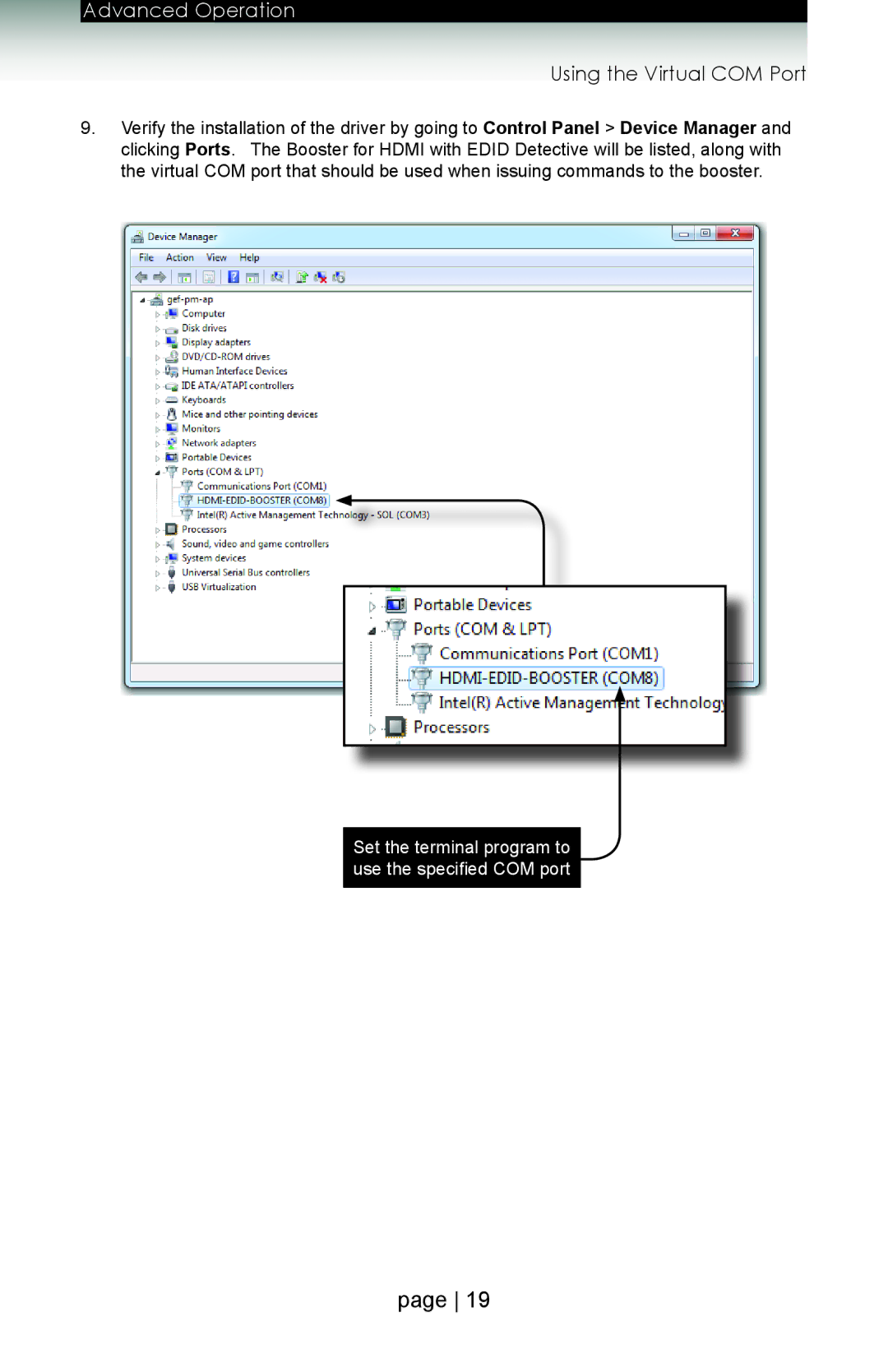 Gefen ext-hdboost-141 user manual Set the terminal program to use the specified COM port 