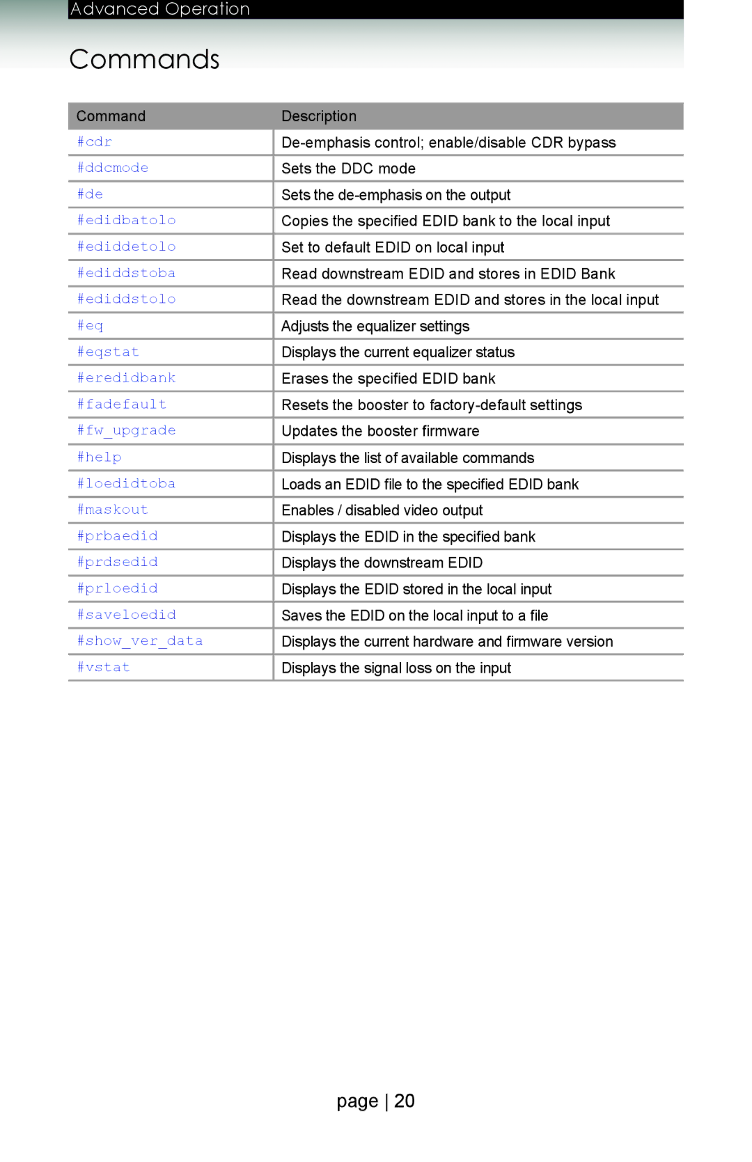 Gefen ext-hdboost-141 user manual Commands 