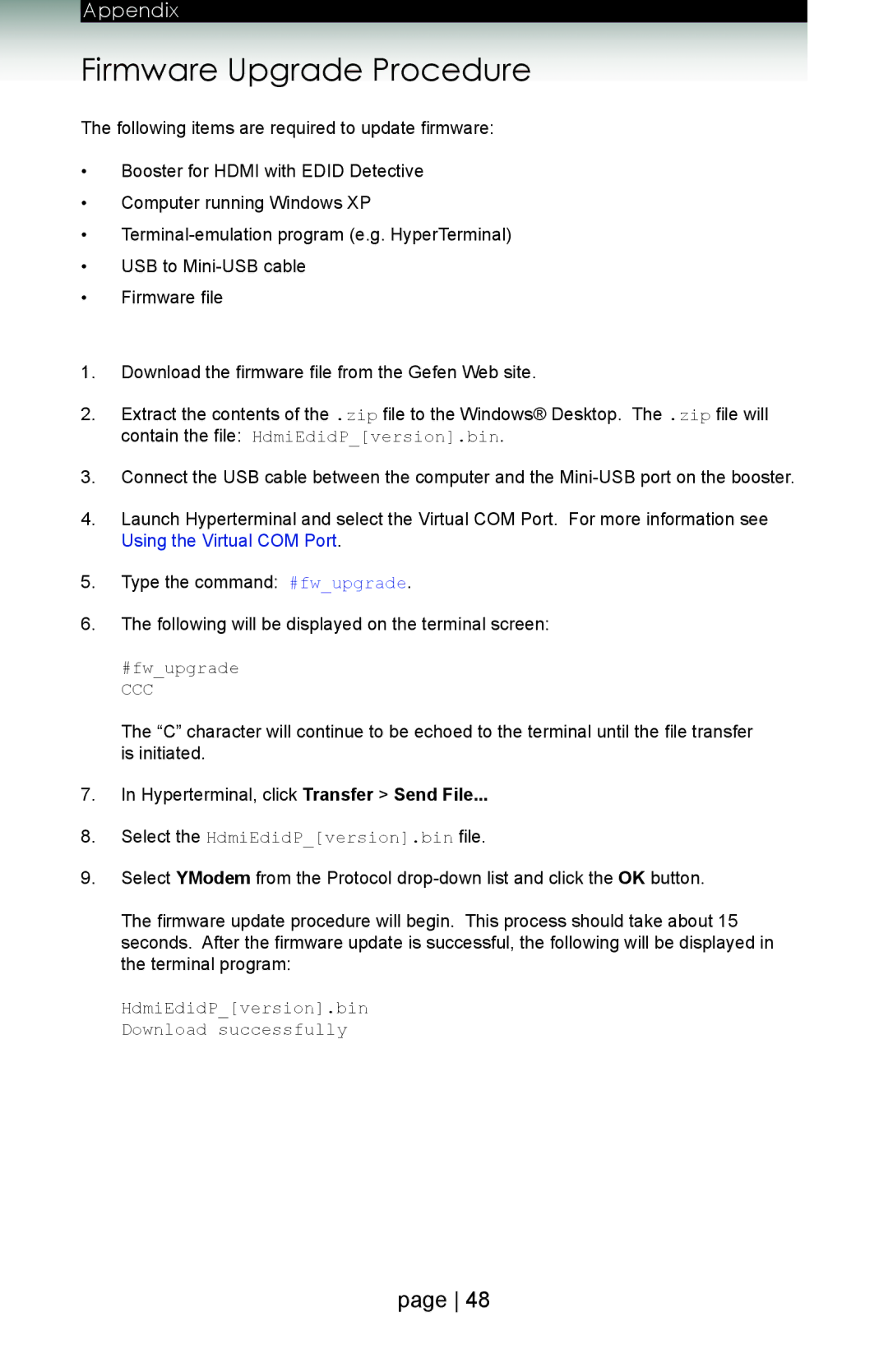 Gefen ext-hdboost-141 user manual Firmware Upgrade Procedure, Ccc 