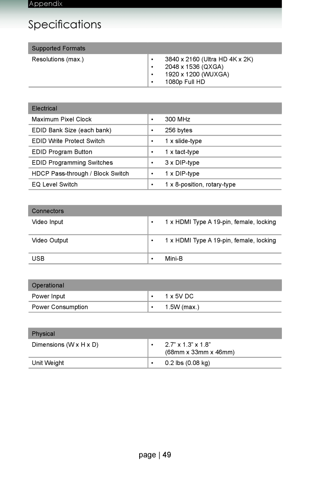 Gefen ext-hdboost-141 user manual Specifications 