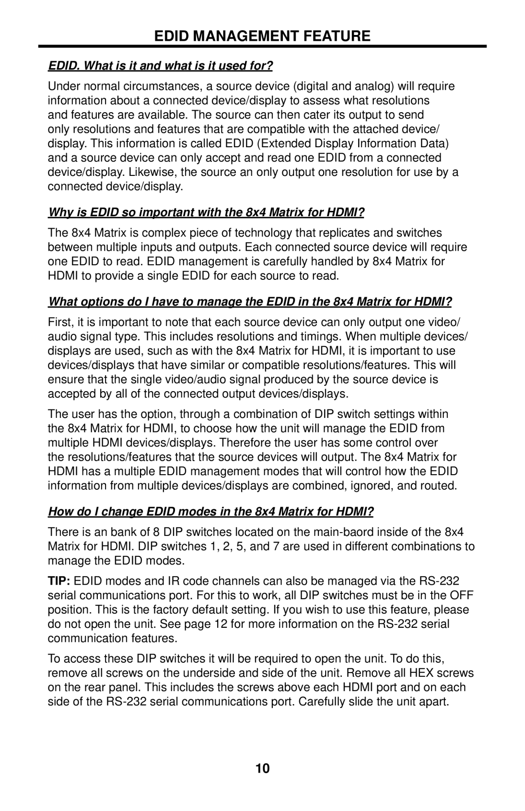 Gefen EXT-HDMI-844 user manual Edid Management Feature, EDID. What is it and what is it used for? 