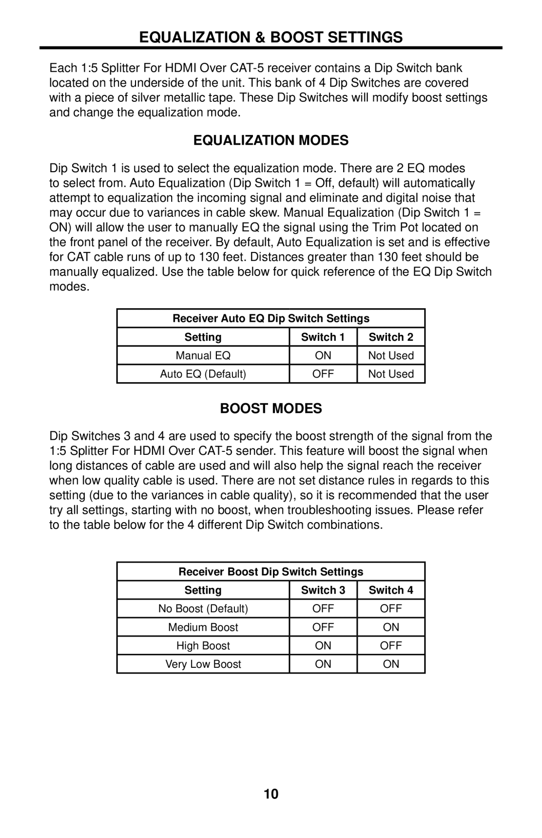 Gefen EXT-HDMI-CAT5-145 user manual Equalization & Boost Settings, Equalization Modes 