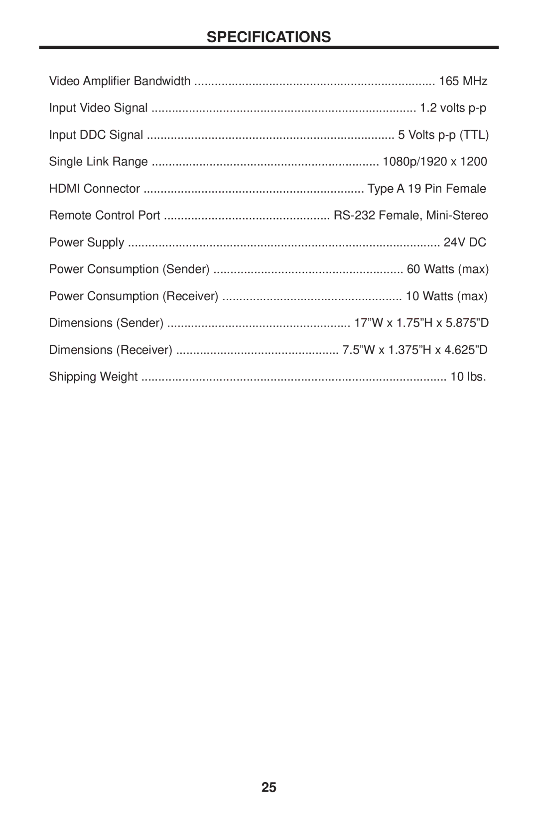 Gefen EXT-HDMI-CAT5-844 user manual Specifications 