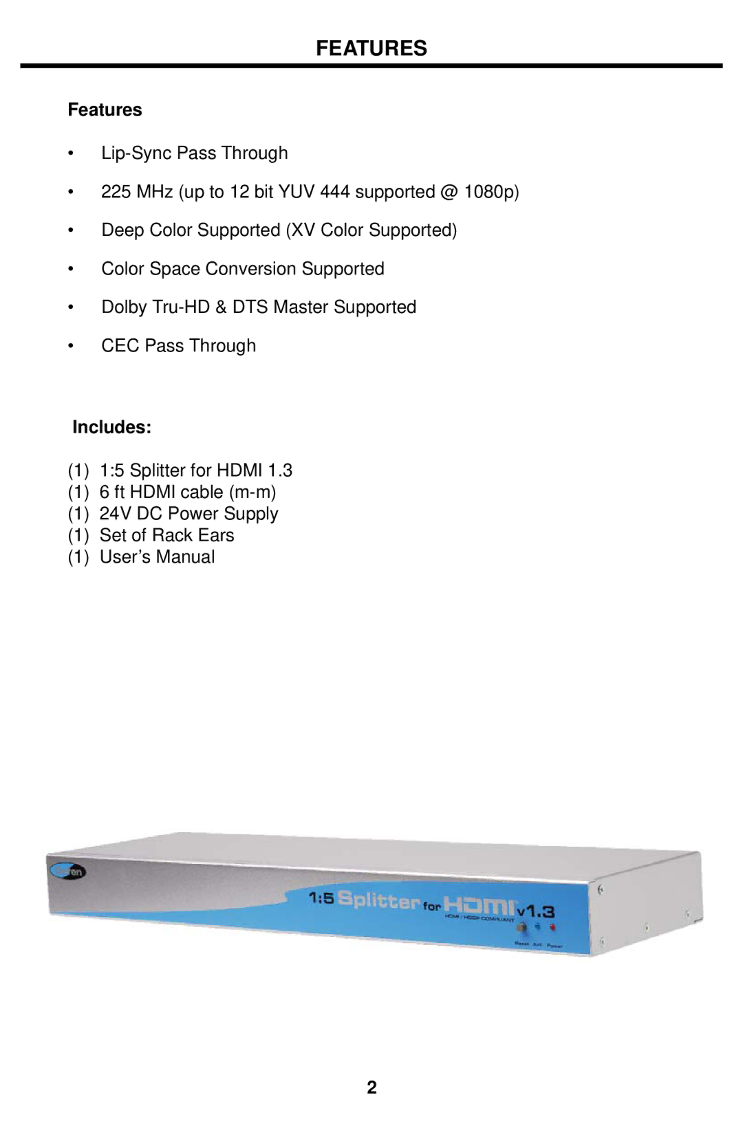 Gefen EXT-HDMI1.3-145 user manual Features, Includes 