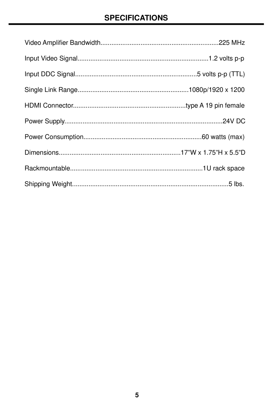 Gefen EXT-HDMI1.3-145 user manual Specifications 