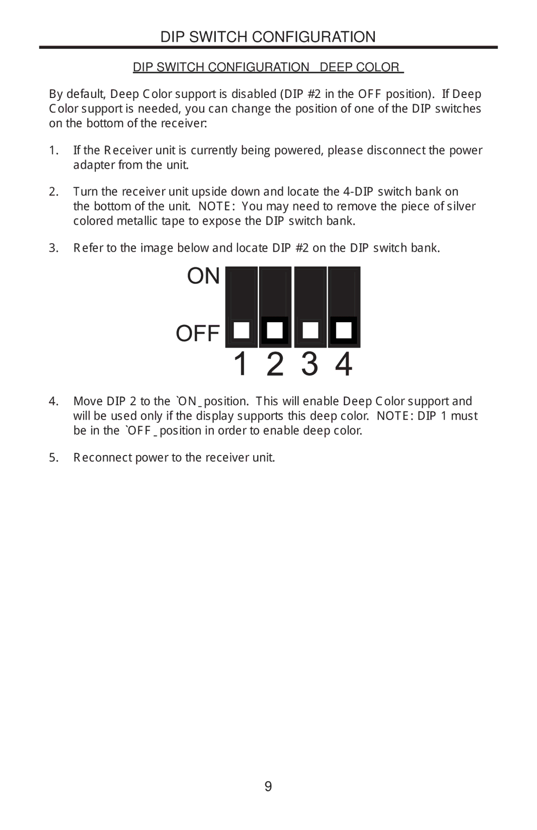 Gefen EXT-HDMI1.3-1CAT6 user manual DIP Switch Configuration Deep Color 