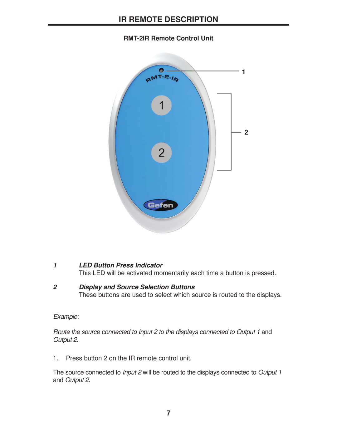 Gefen EXT-HDMI1.3-242 user manual IR Remote Description, RMT-2IR Remote Control Unit 