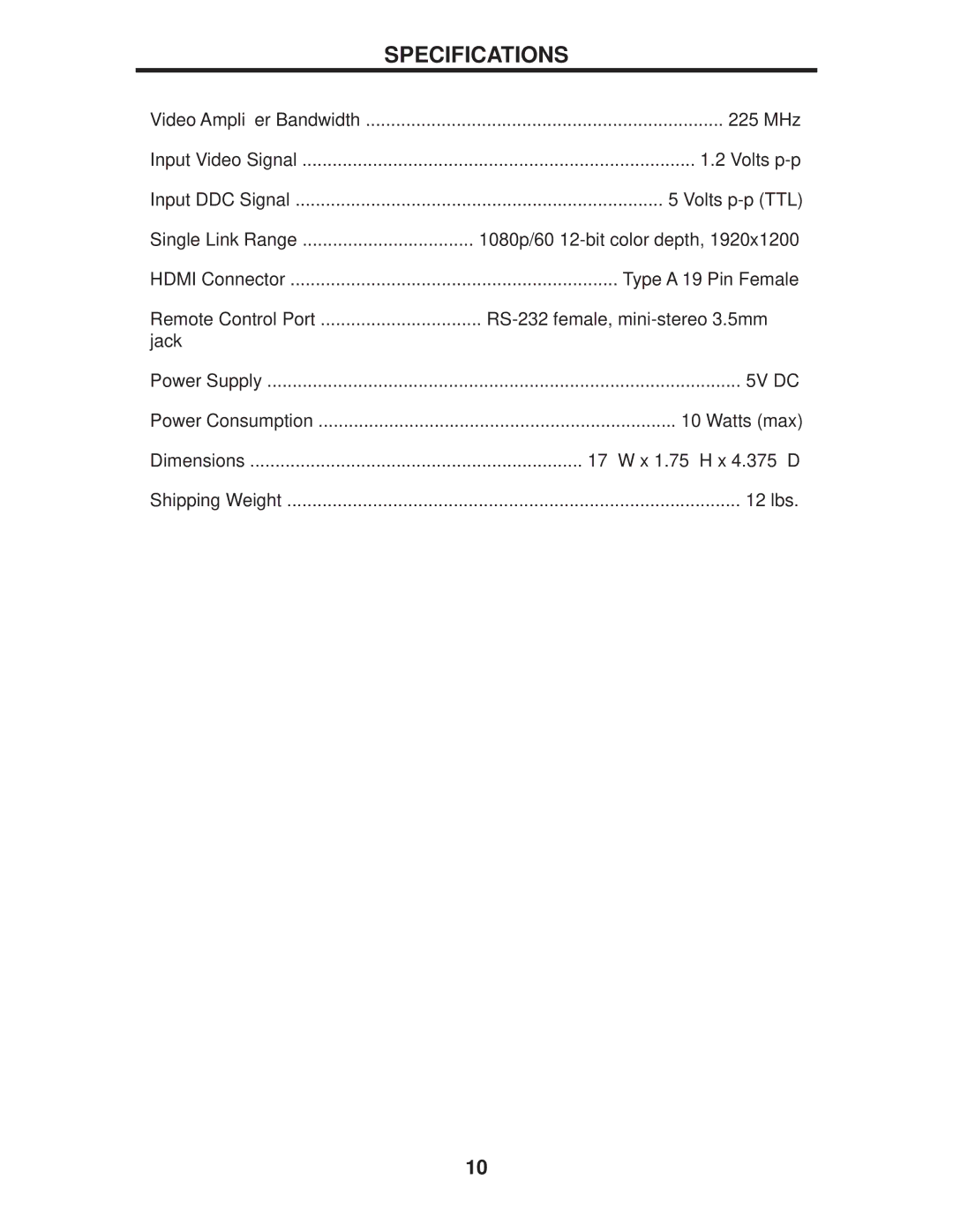 Gefen EXT-HDMI1.3-841 user manual Specifications 