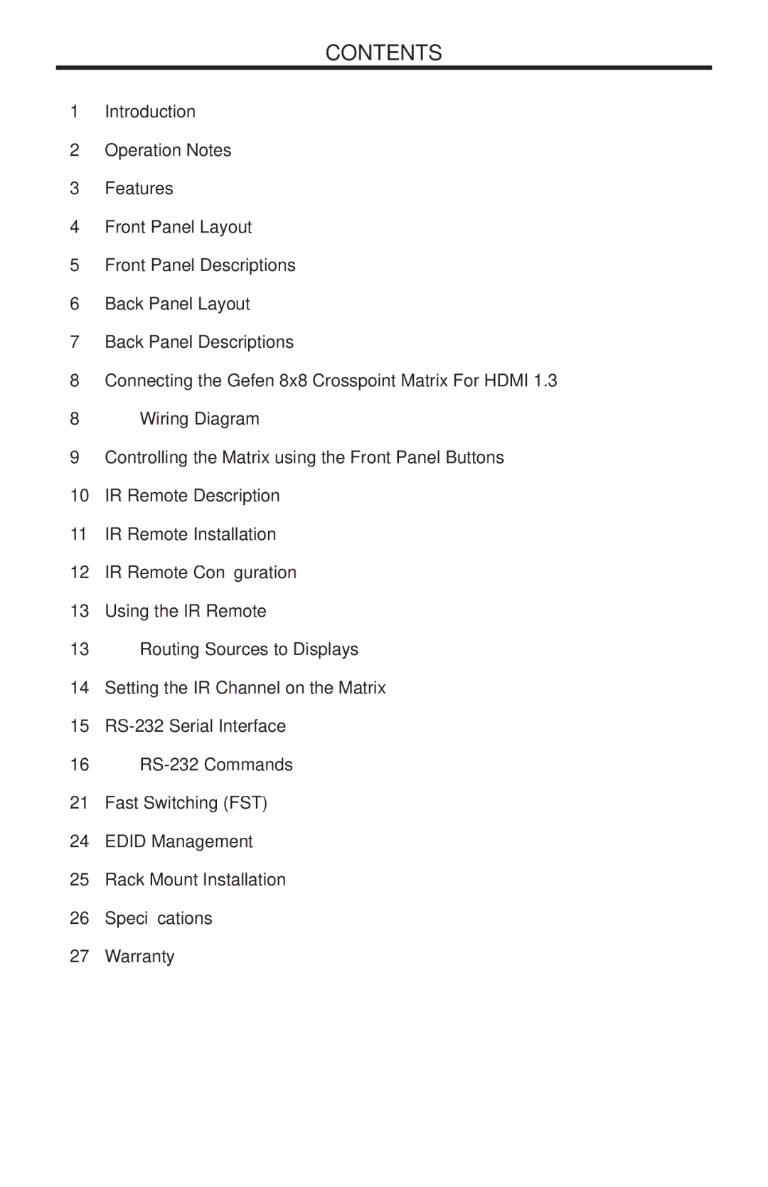 Gefen EXT-HDMI1.3-848CPN user manual Contents 